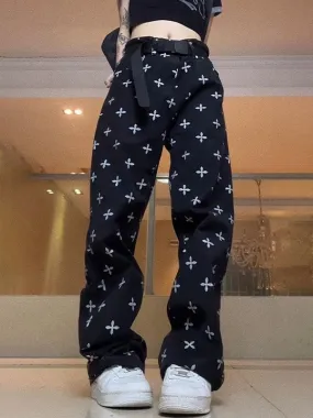 BerryBetty - Allover Cross Black Boyfriend Jeans