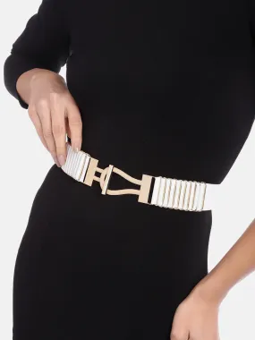 Berrylush Women White Double Pin Fancy Hook Belt