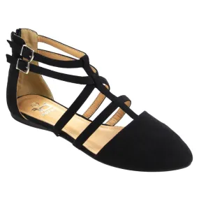 Betani FC42 Women's Double Ankle Strap T-strap Ballerina Flats Half Size Big