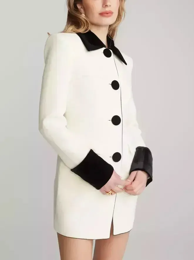 Bi-Color Single-Breasted Short Coat