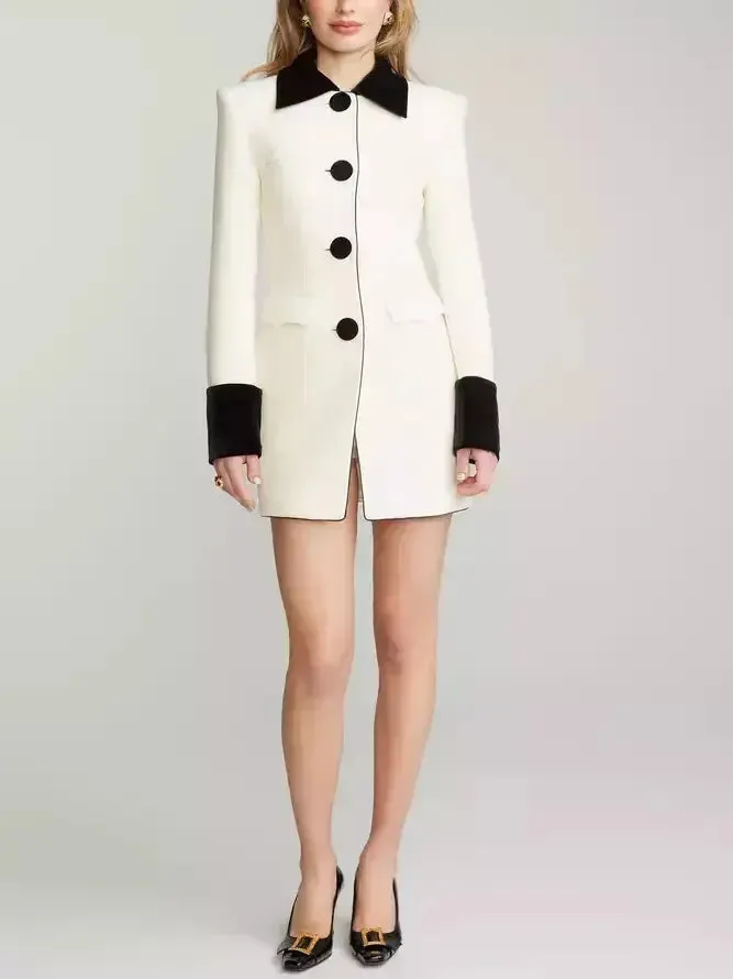 Bi-Color Single-Breasted Short Coat
