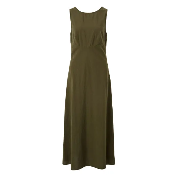 Bias Textured Cotton Midi Dress - Deep Olive