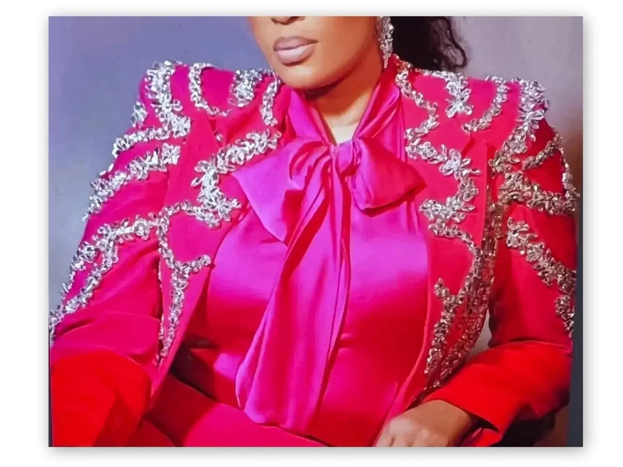 Bicolor Crystal-Embellished Single-Breasted Blazer
