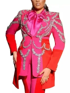 Bicolor Crystal-Embellished Single-Breasted Blazer