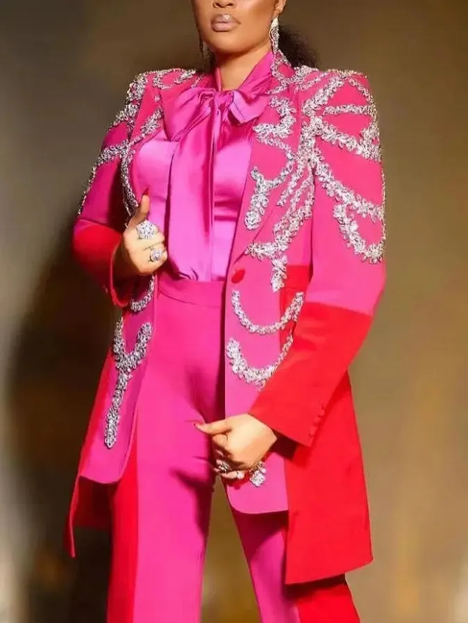 Bicolor Crystal-Embellished Single-Breasted Blazer