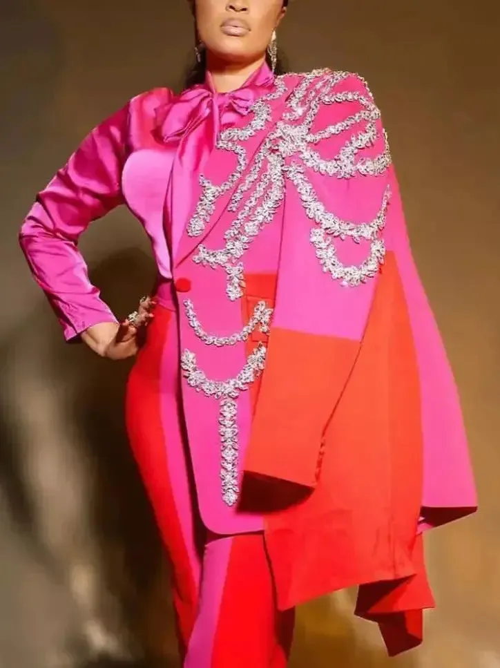 Bicolor Crystal-Embellished Single-Breasted Blazer
