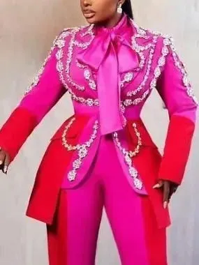 Bicolor Crystal-Embellished Single-Breasted Blazer