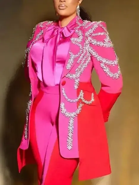 Bicolor Crystal-Embellished Single-Breasted Blazer