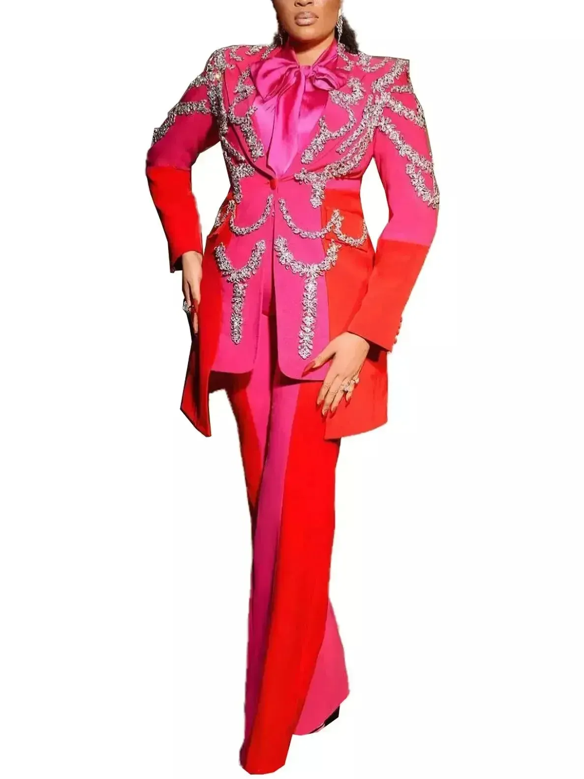 Bicolor Crystal-Embellished Single-Breasted Blazer
