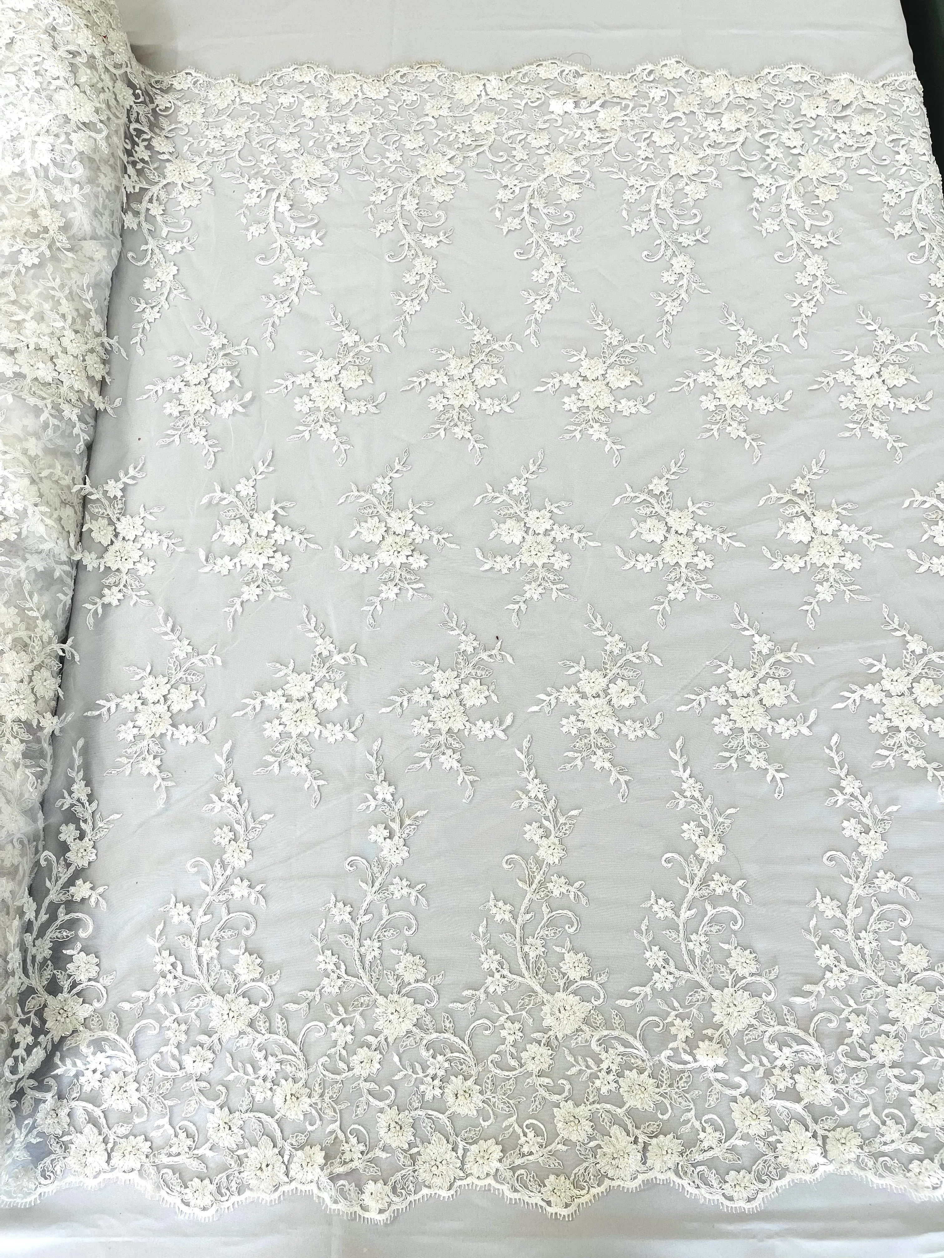 BIG FLORAL DAMASK BEADED LACE (By The Yard)