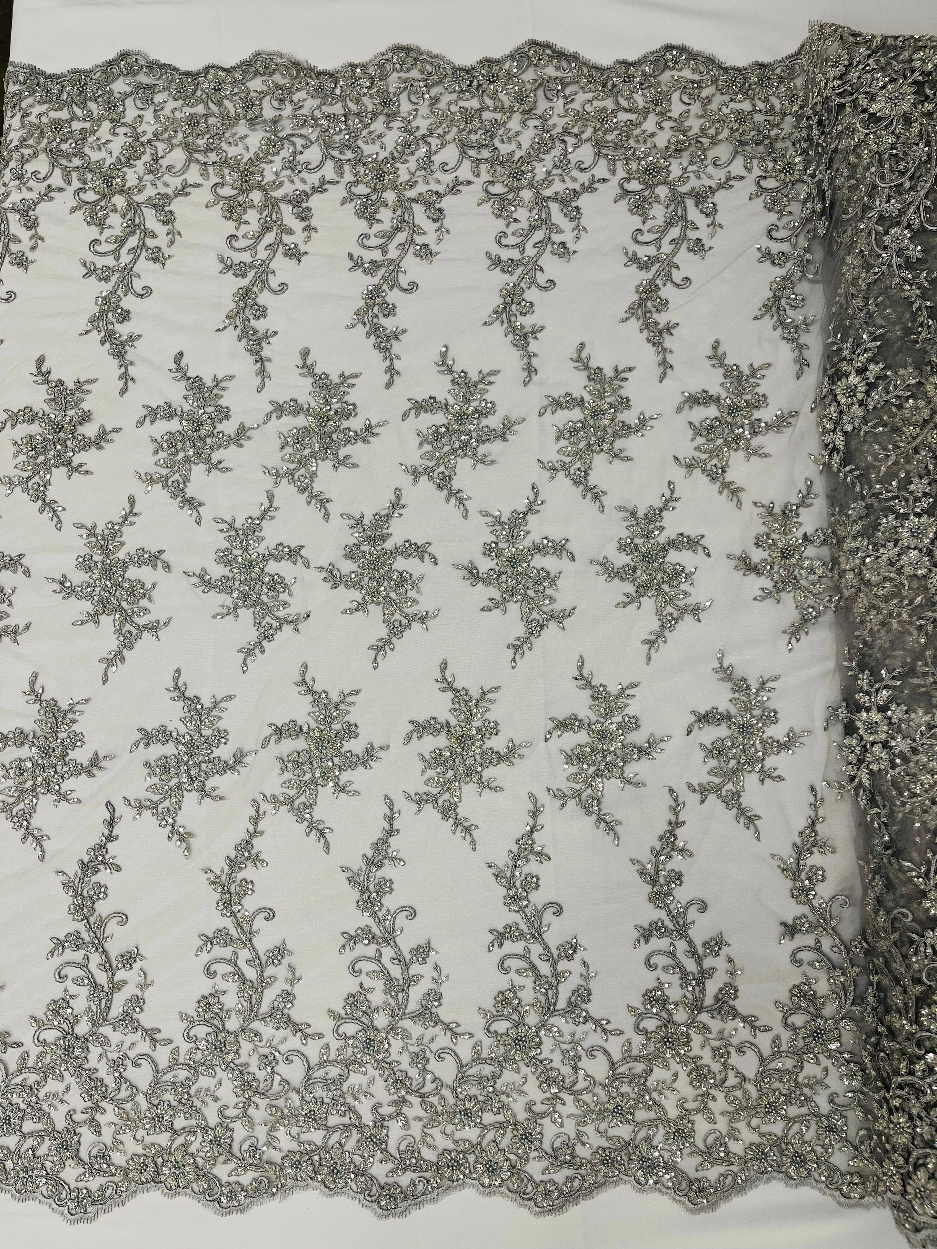 BIG FLORAL DAMASK BEADED LACE (By The Yard)