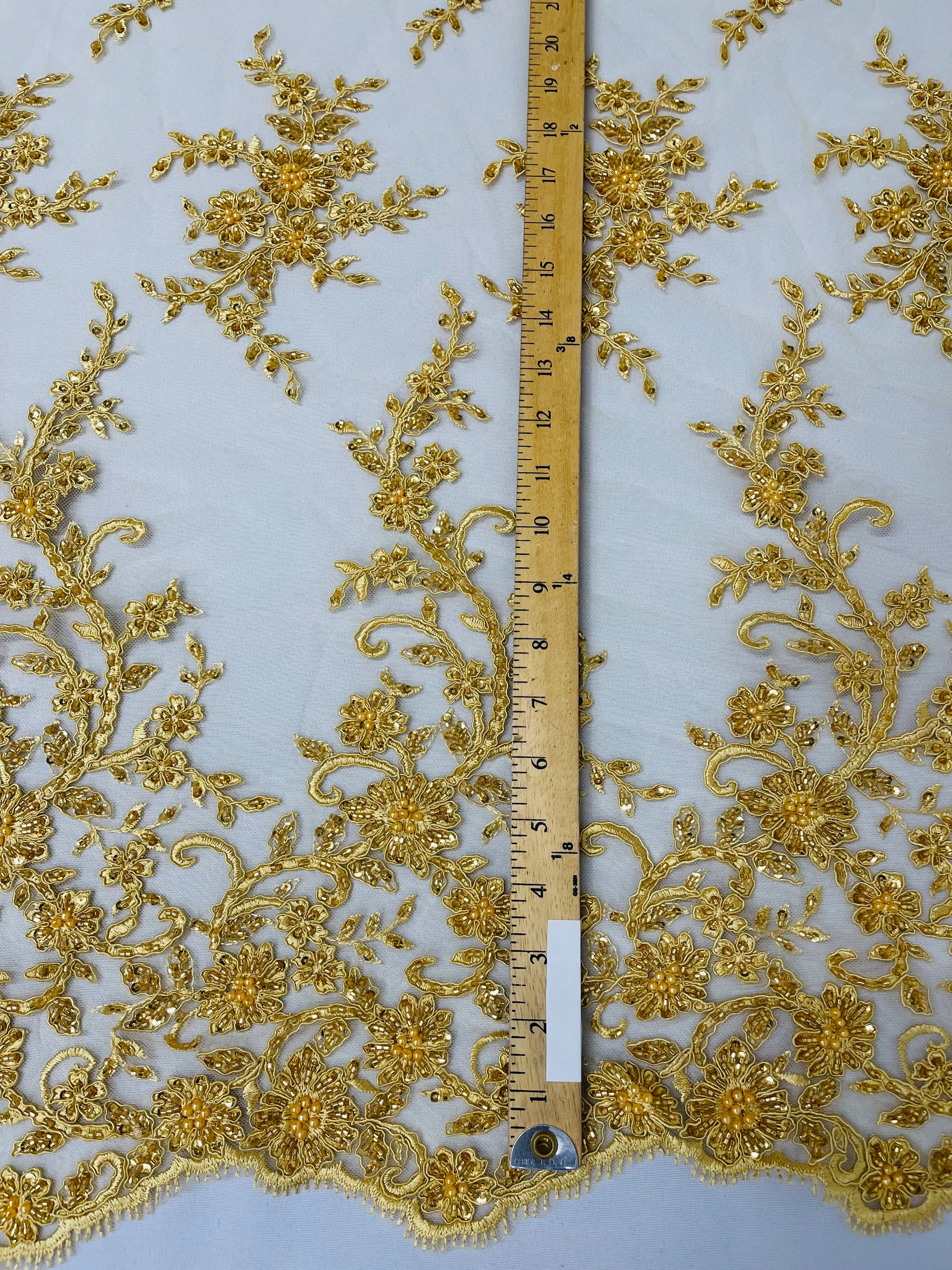 BIG FLORAL DAMASK BEADED LACE (By The Yard)