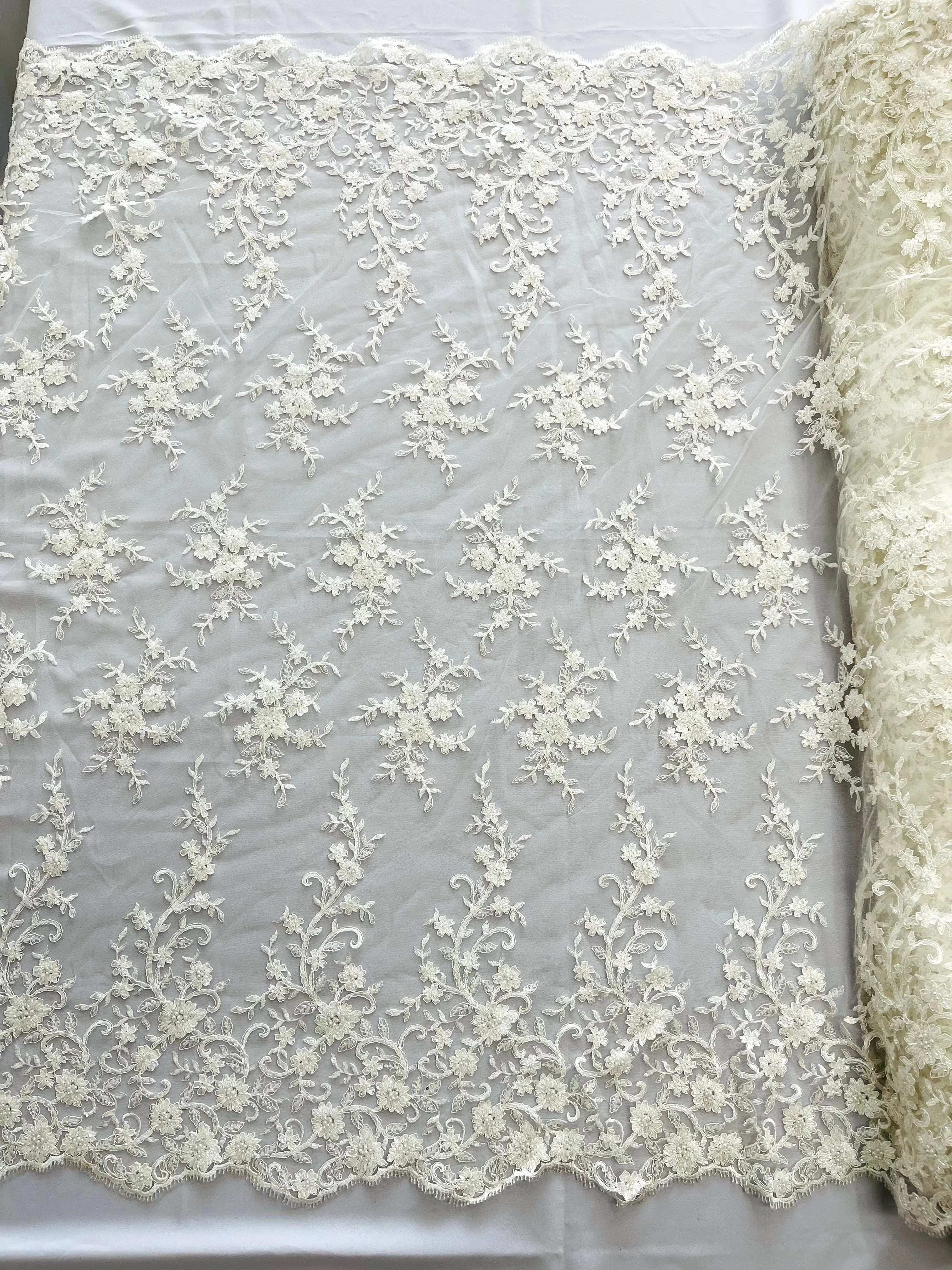 BIG FLORAL DAMASK BEADED LACE (By The Yard)