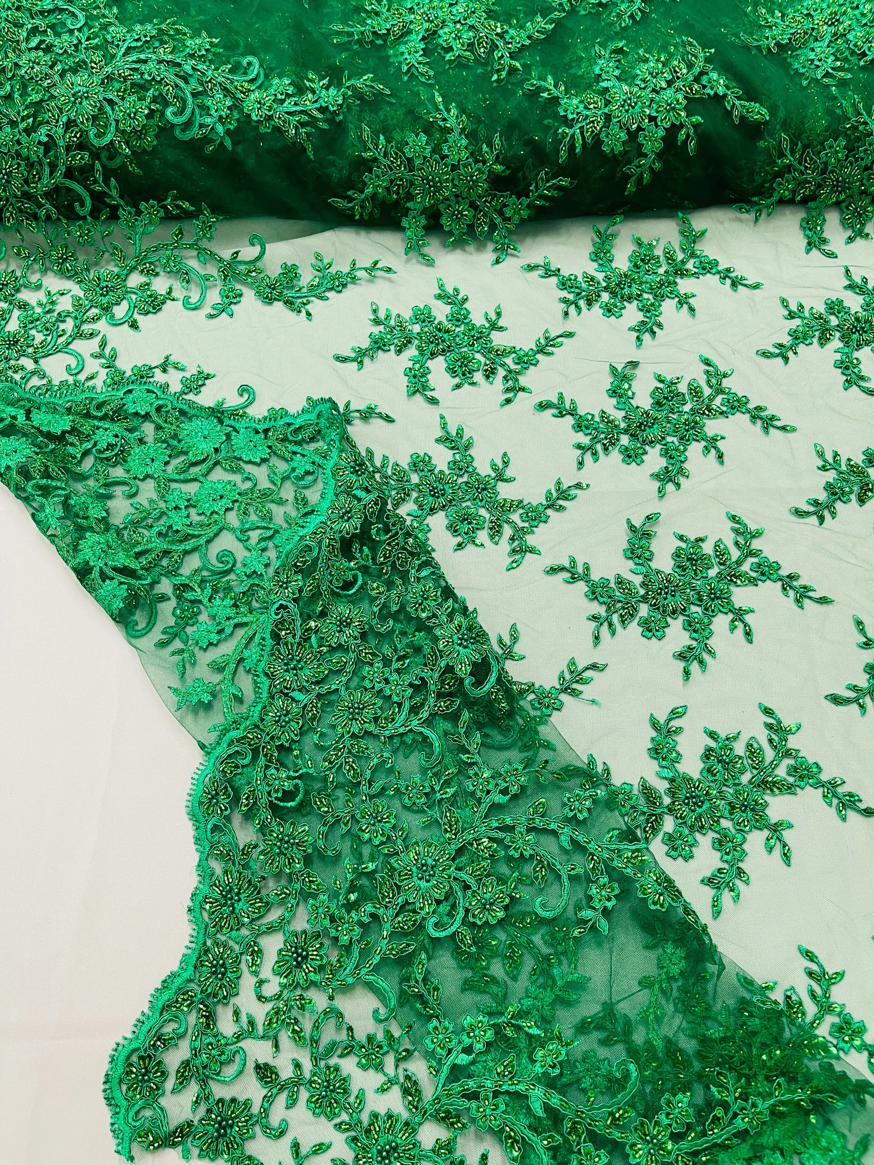 BIG FLORAL DAMASK BEADED LACE (By The Yard)