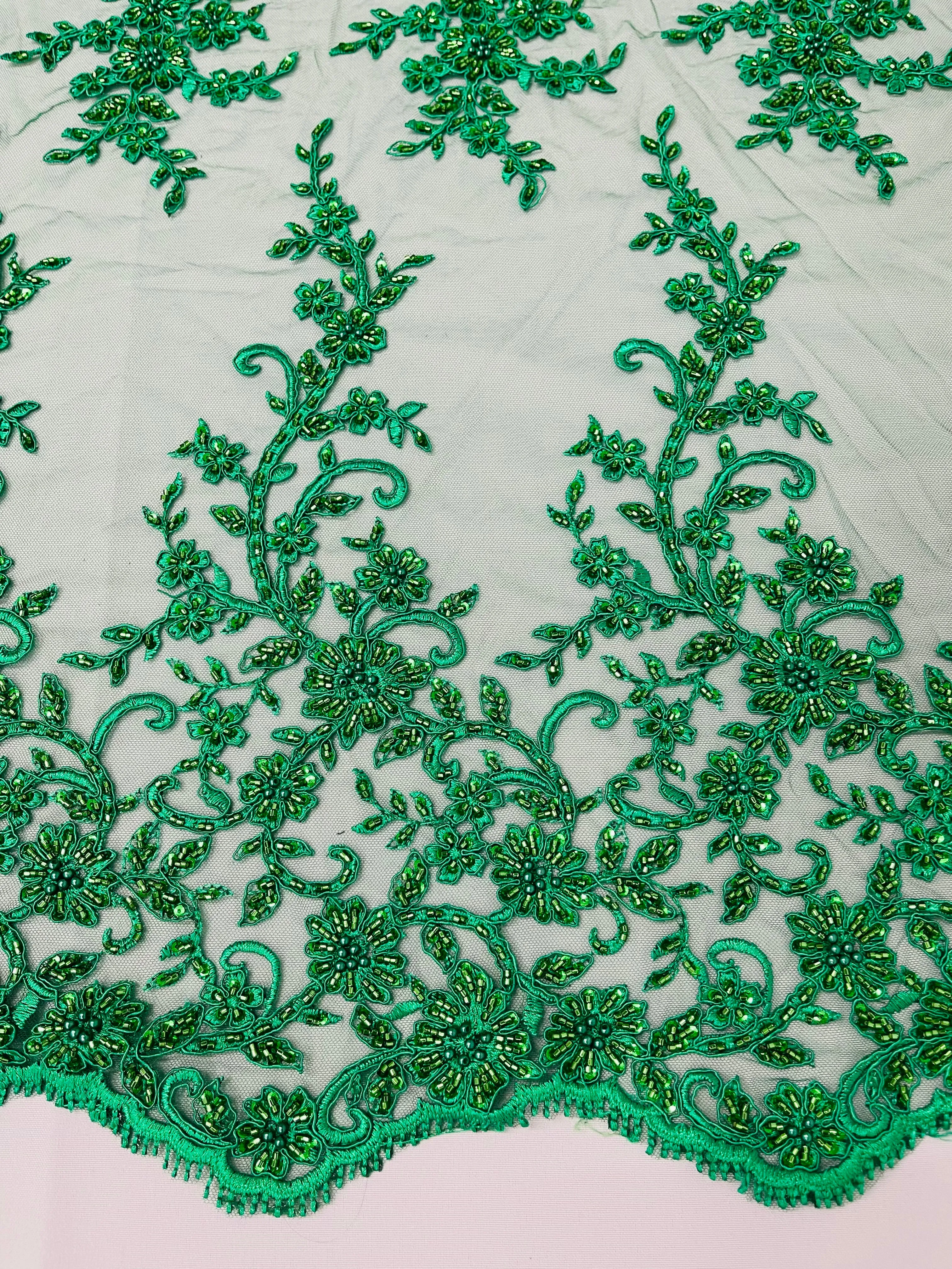 BIG FLORAL DAMASK BEADED LACE (By The Yard)