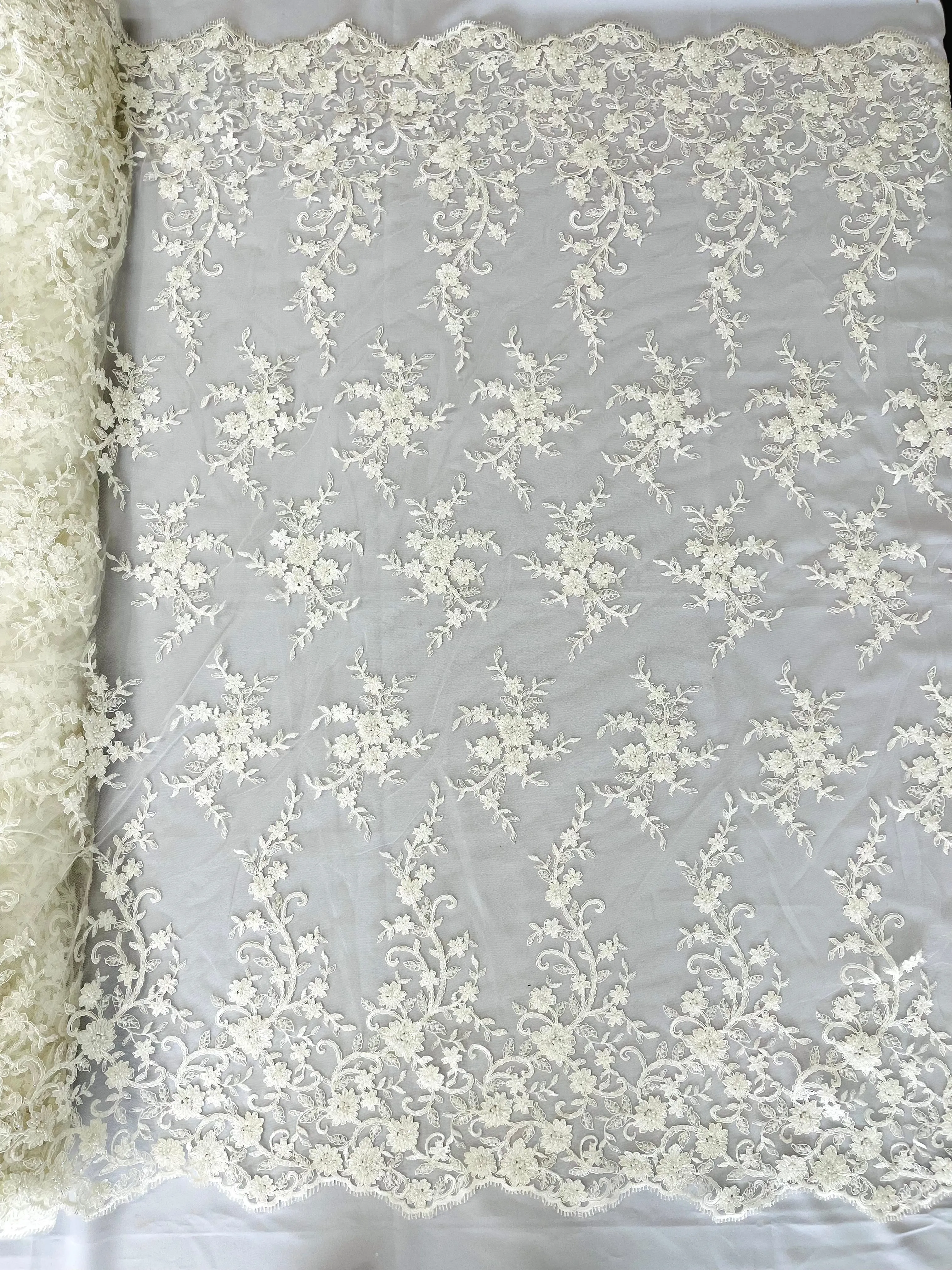BIG FLORAL DAMASK BEADED LACE (By The Yard)