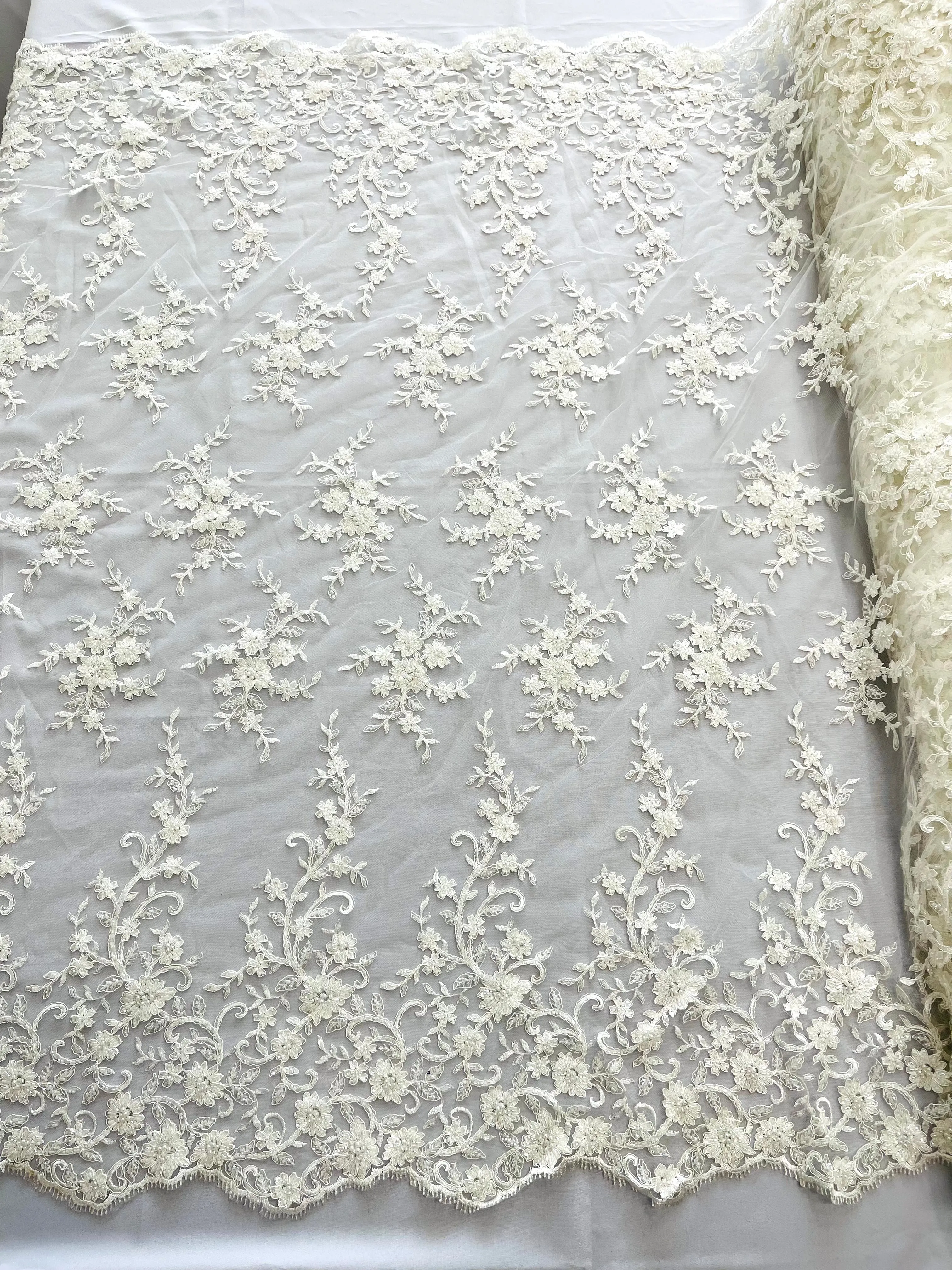 BIG FLORAL DAMASK BEADED LACE (By The Yard)