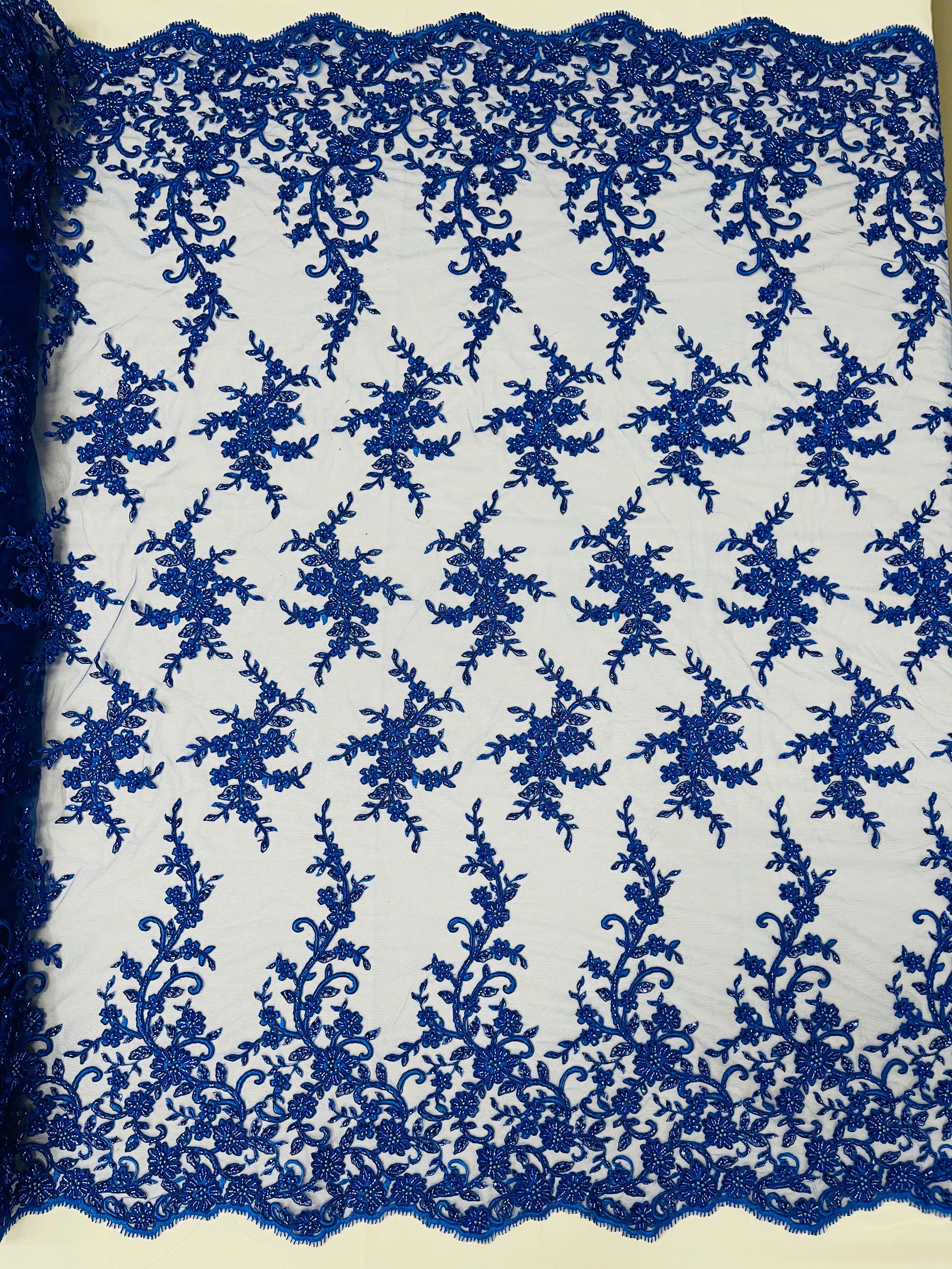 BIG FLORAL DAMASK BEADED LACE (By The Yard)
