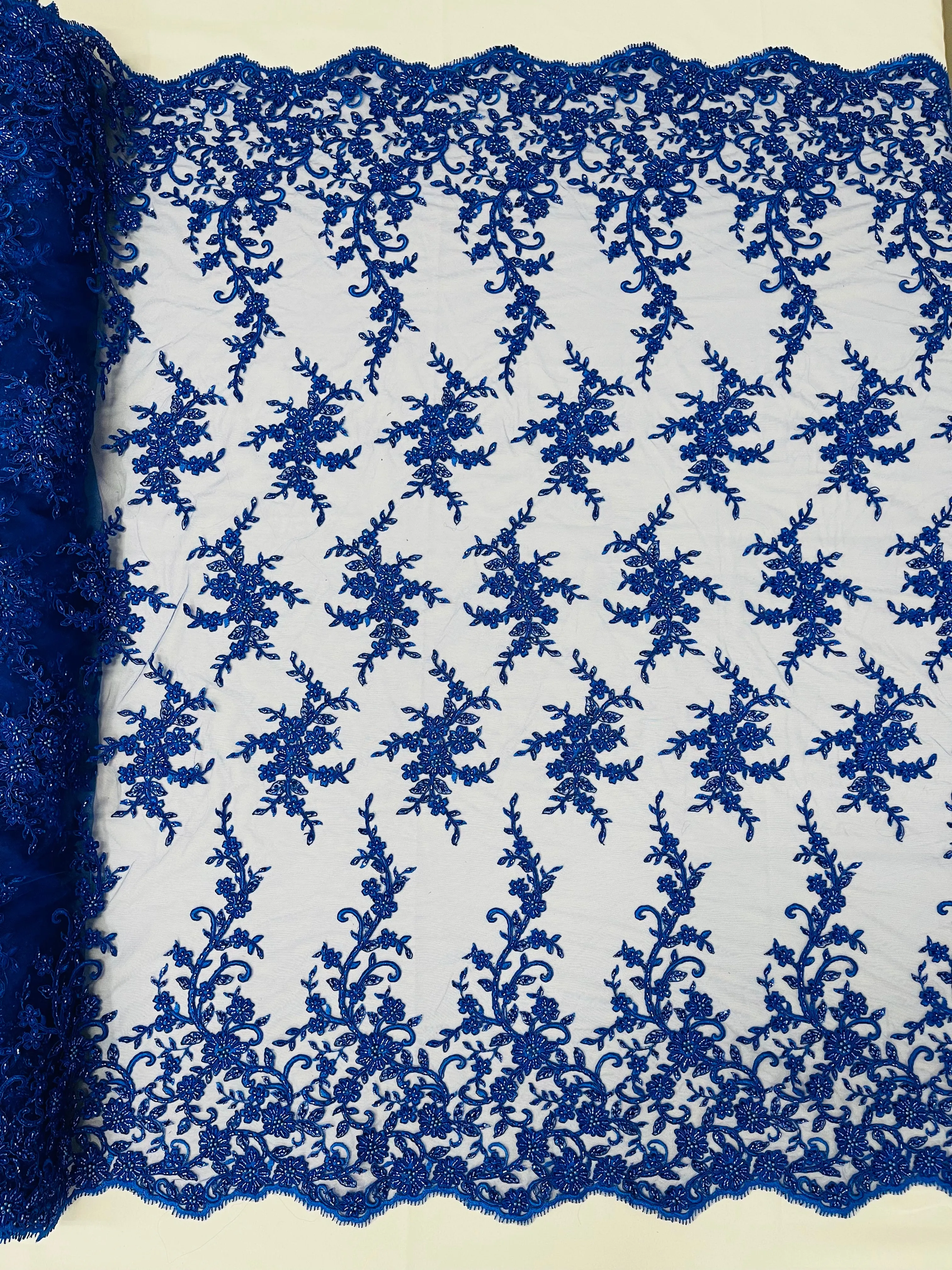 BIG FLORAL DAMASK BEADED LACE (By The Yard)