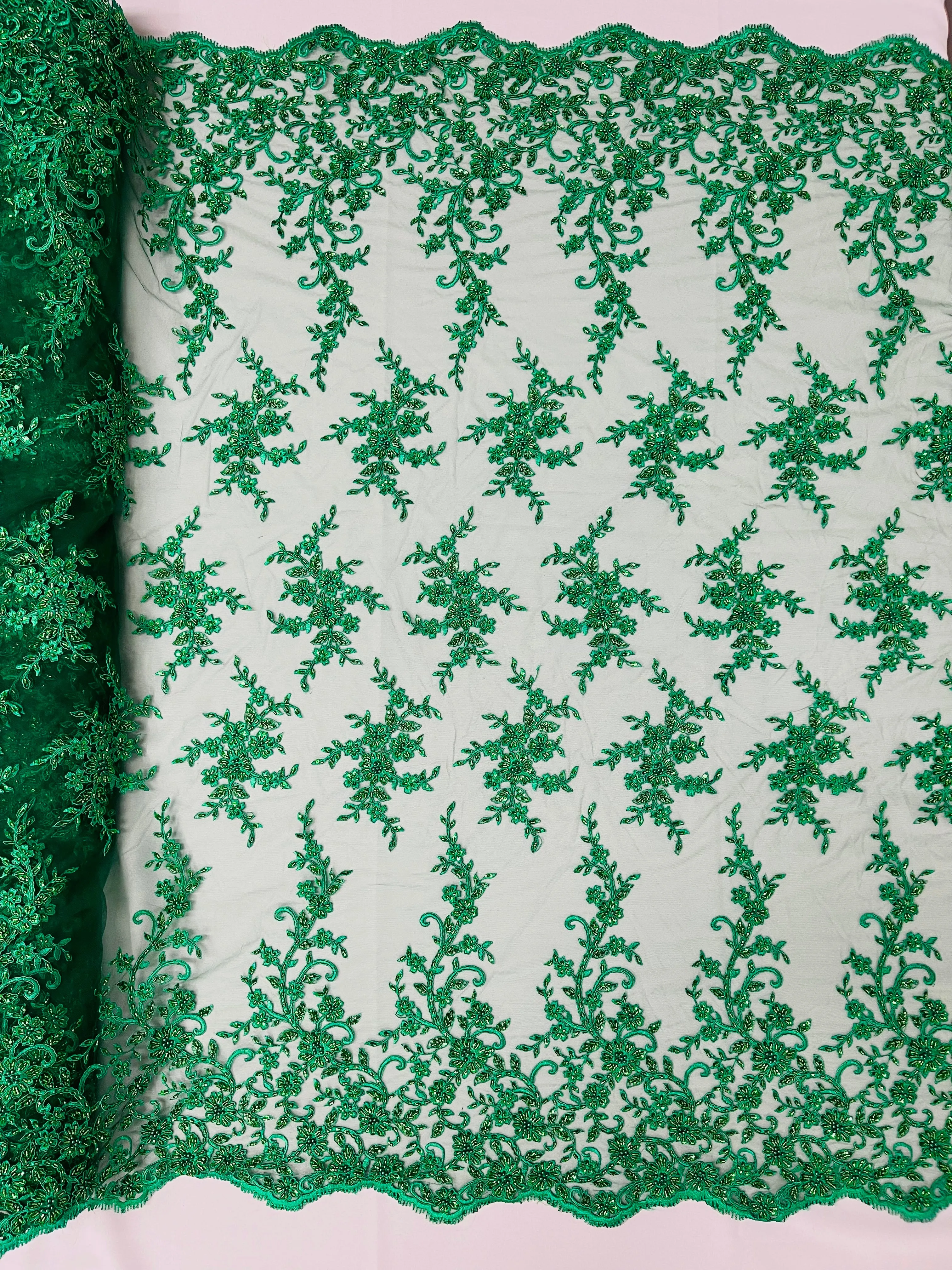 BIG FLORAL DAMASK BEADED LACE (By The Yard)