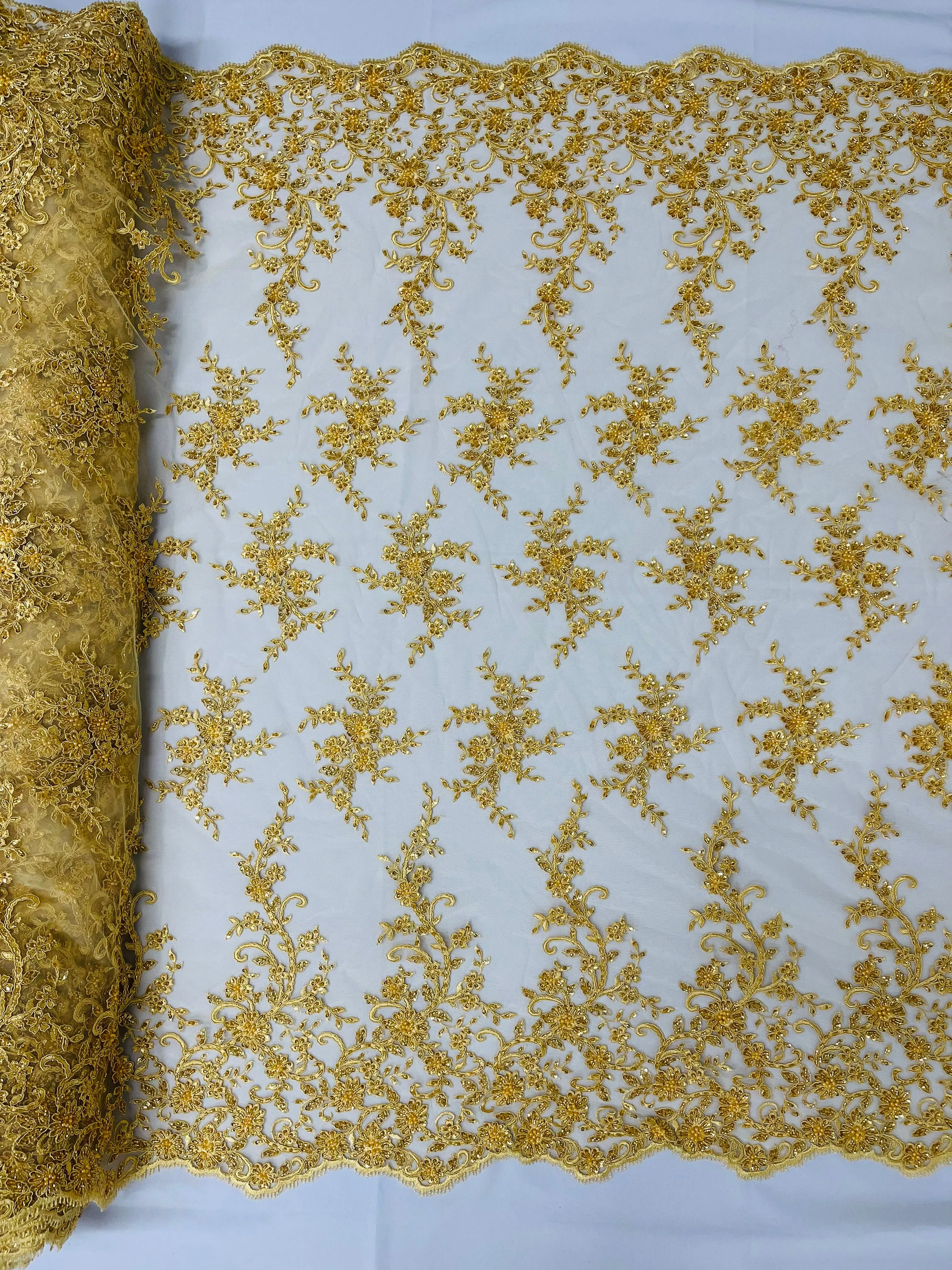 BIG FLORAL DAMASK BEADED LACE (By The Yard)