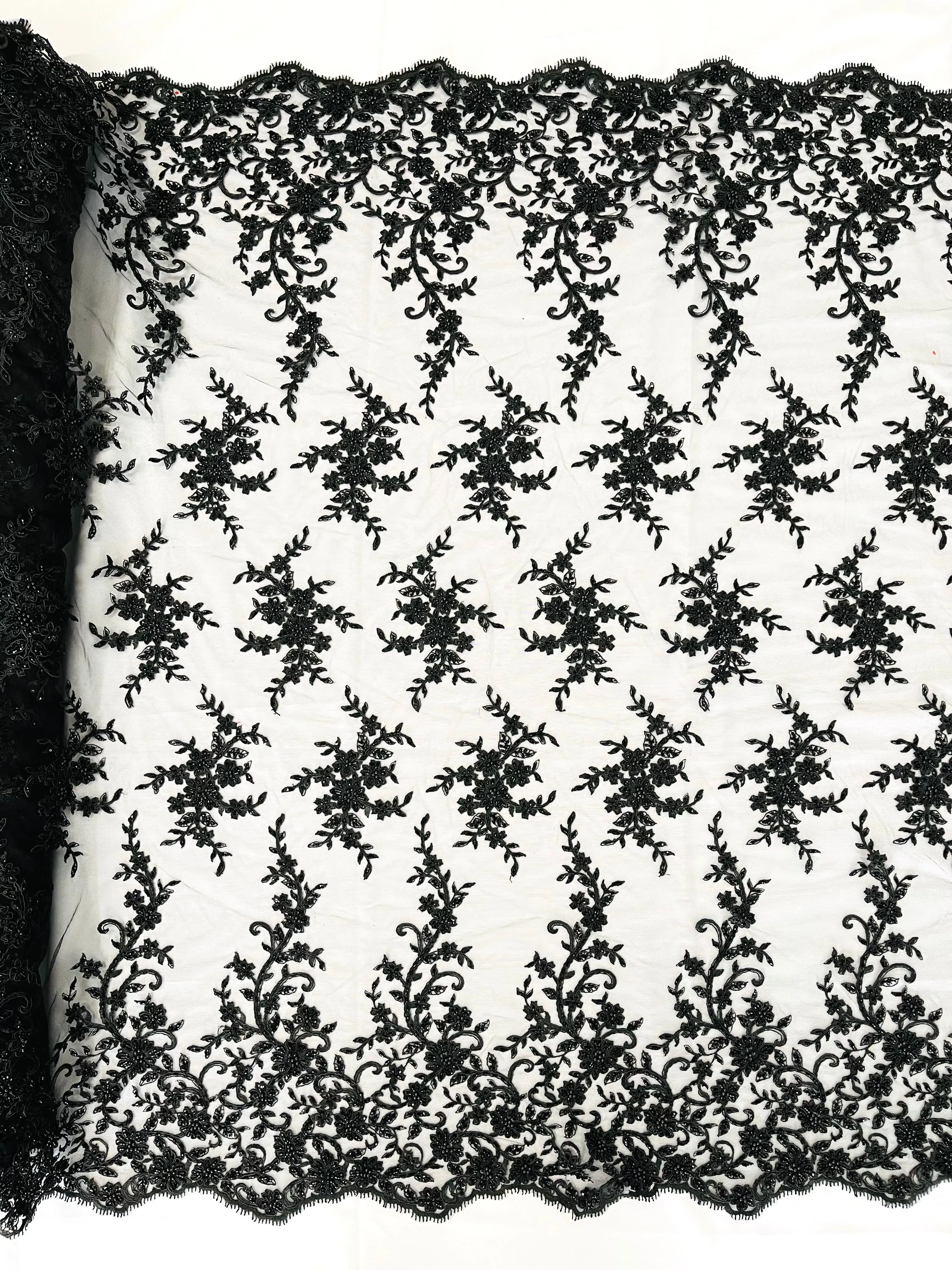 BIG FLORAL DAMASK BEADED LACE (By The Yard)