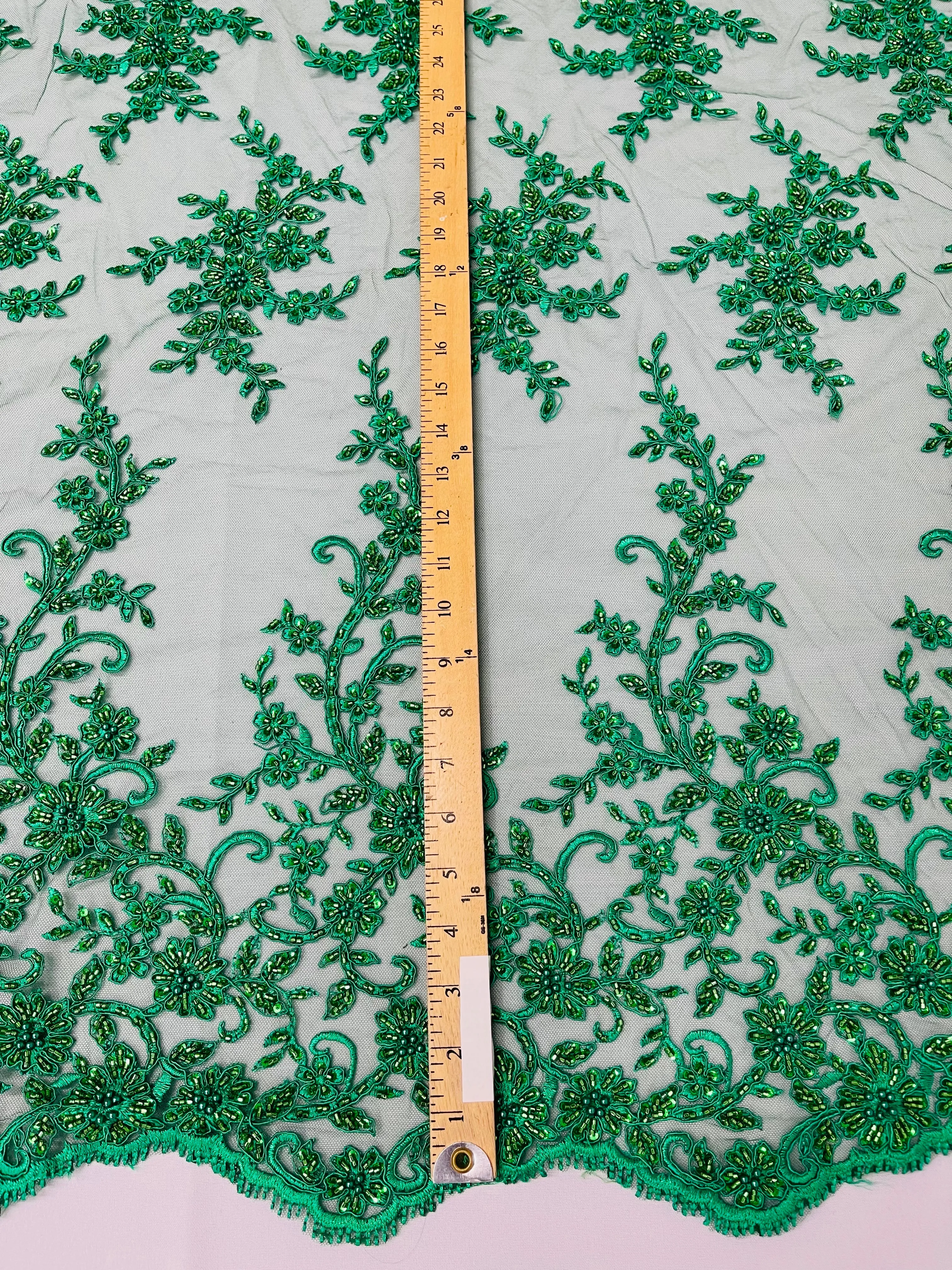 BIG FLORAL DAMASK BEADED LACE (By The Yard)