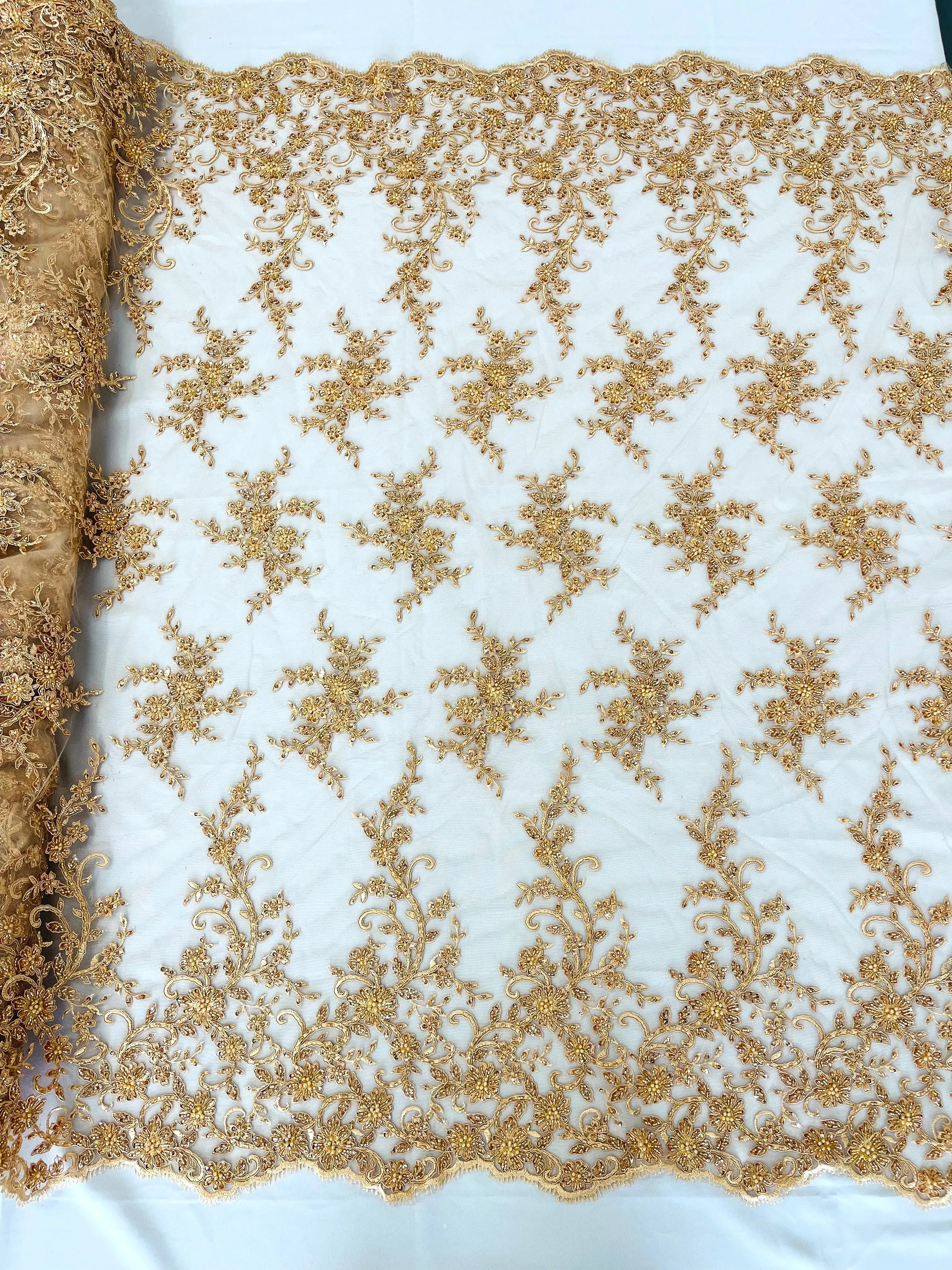 BIG FLORAL DAMASK BEADED LACE (By The Yard)