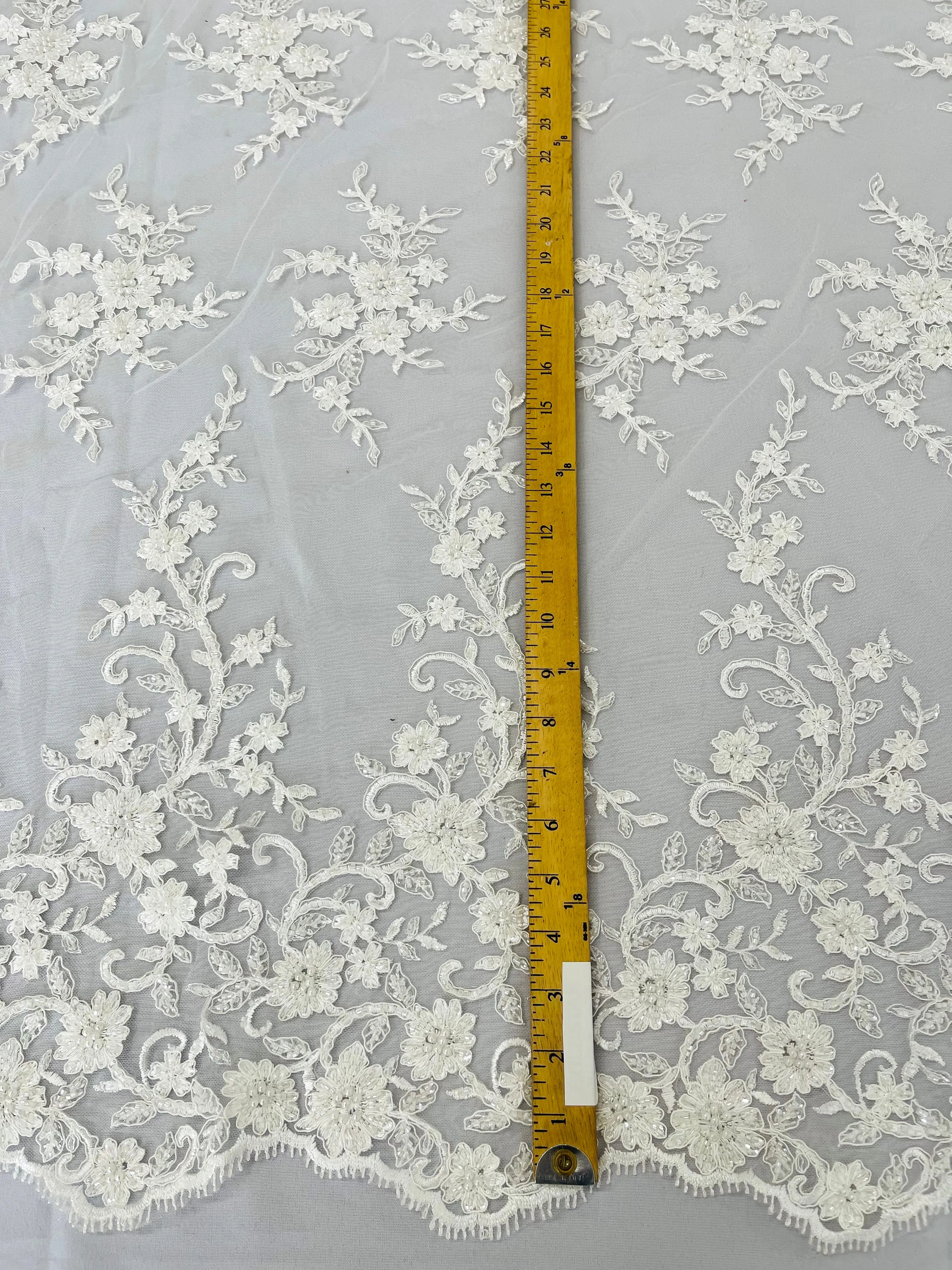BIG FLORAL DAMASK BEADED LACE (By The Yard)