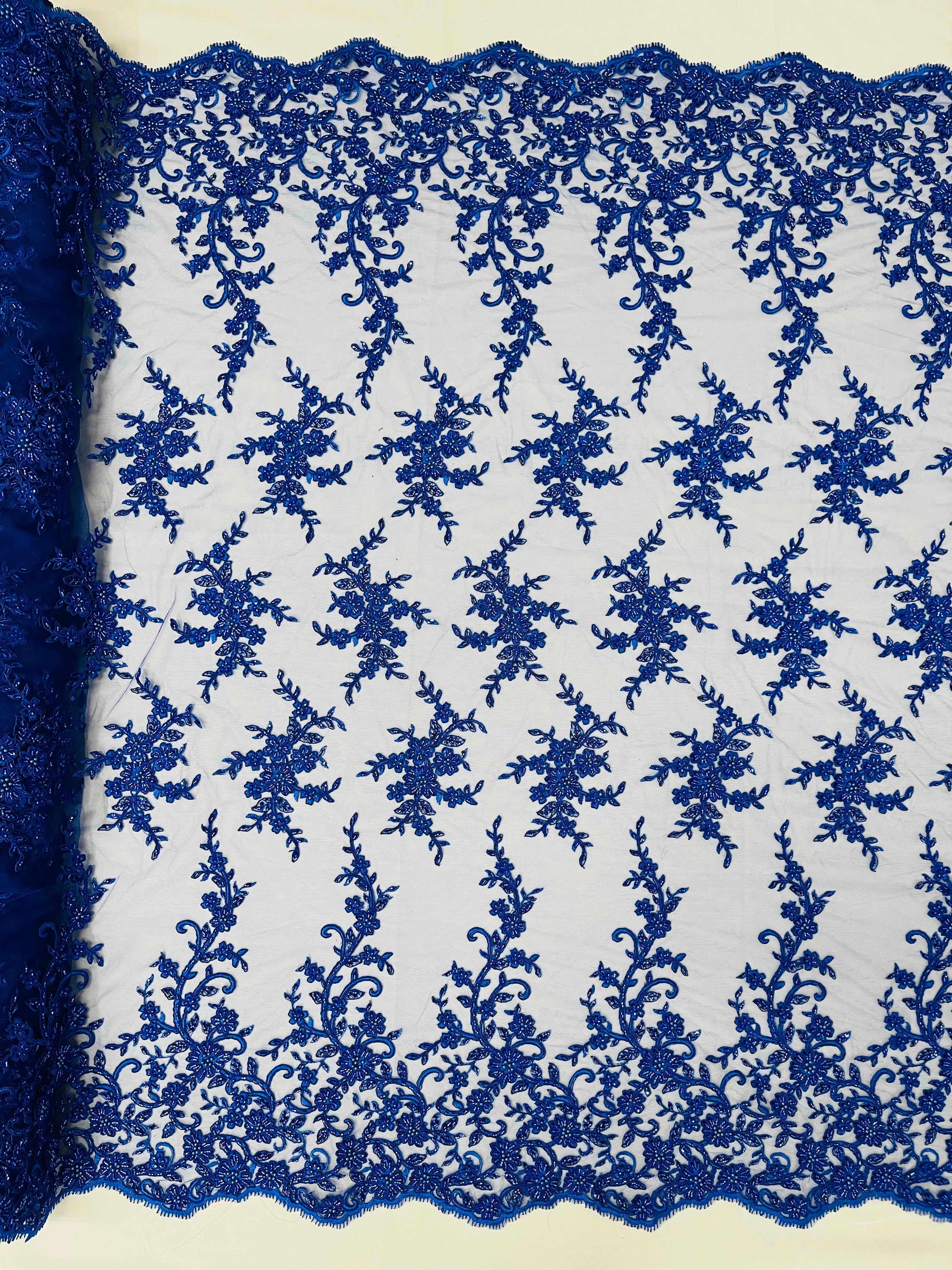 BIG FLORAL DAMASK BEADED LACE (By The Yard)