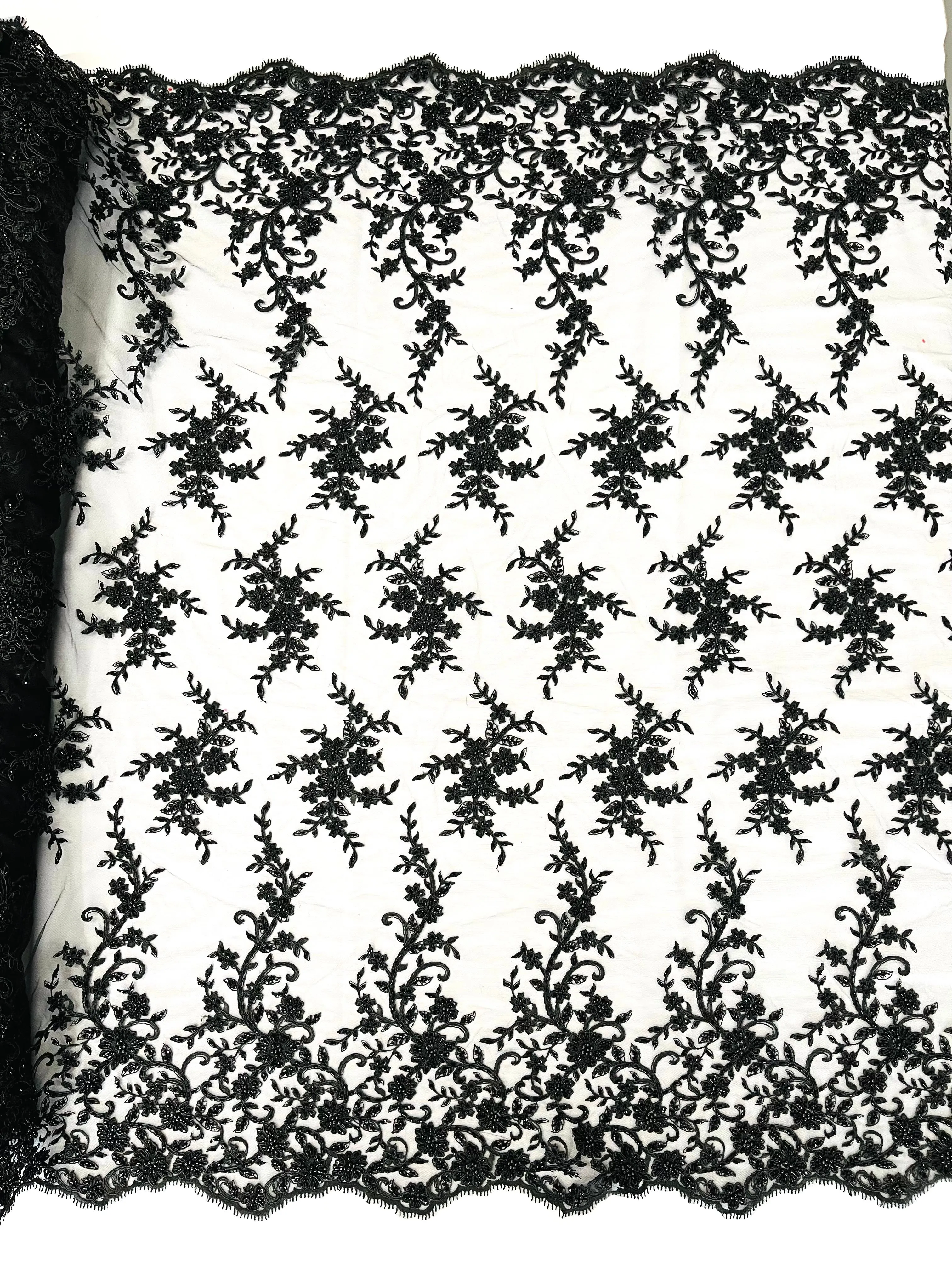 BIG FLORAL DAMASK BEADED LACE (By The Yard)