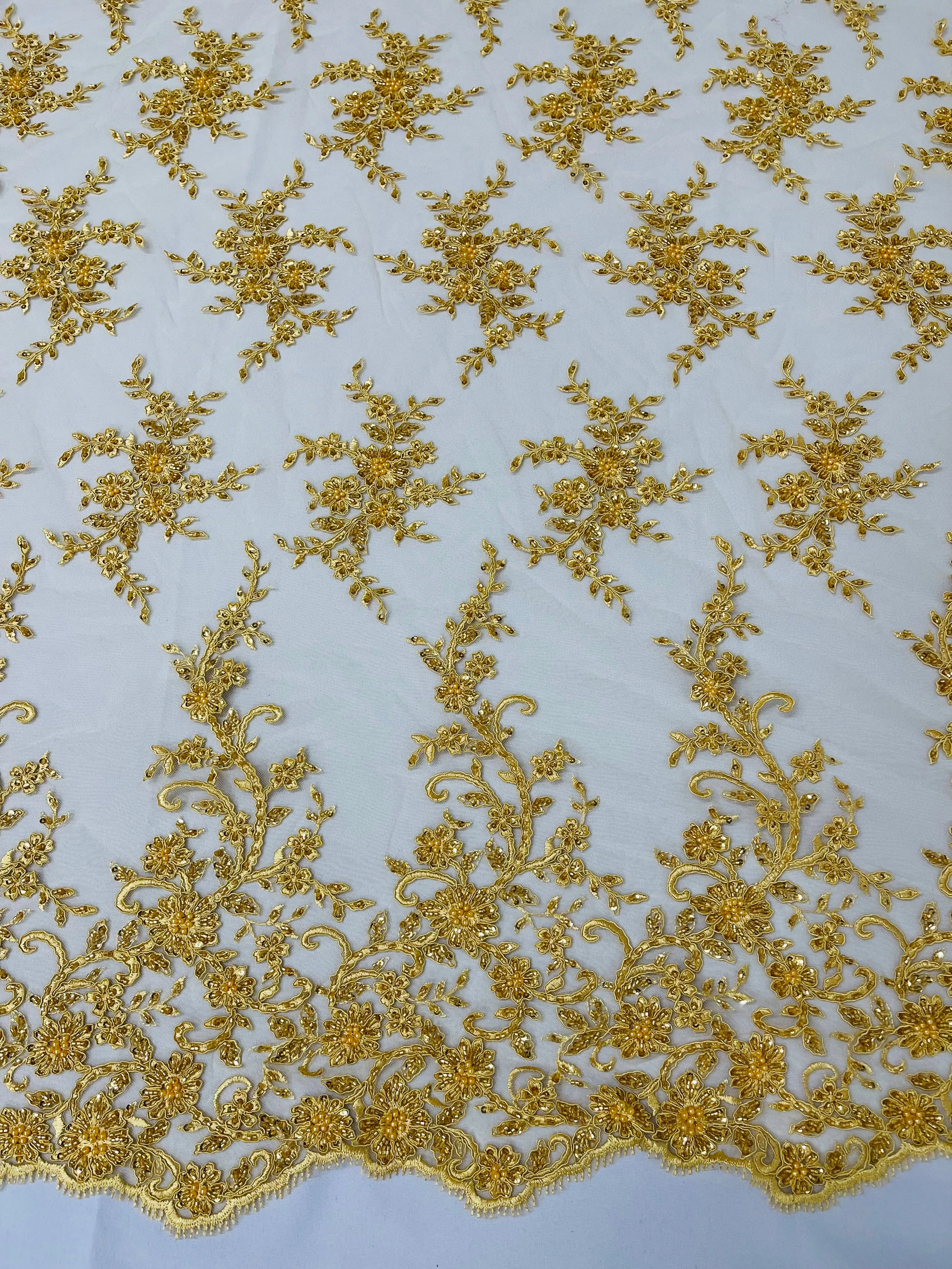 BIG FLORAL DAMASK BEADED LACE (By The Yard)
