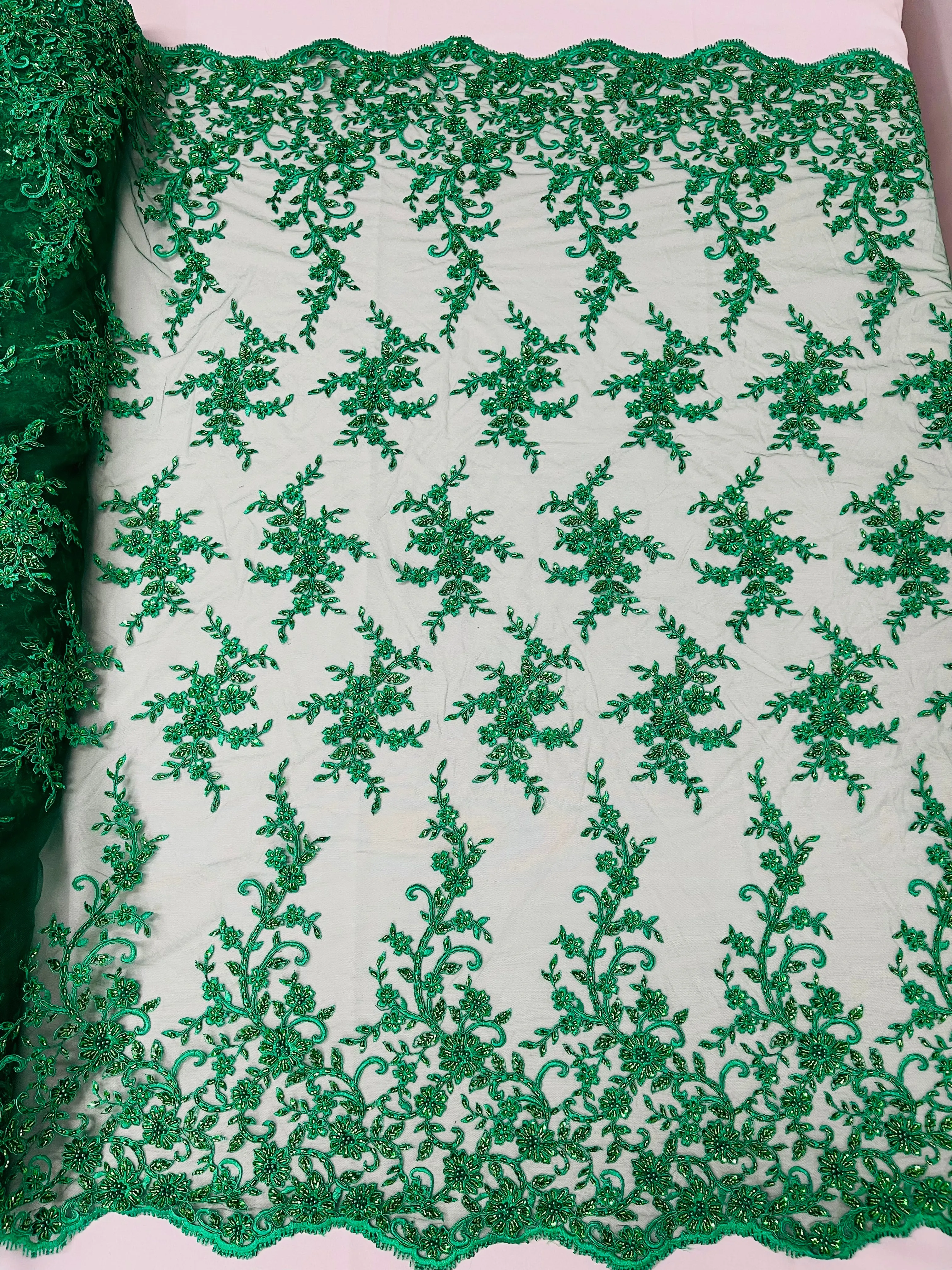 BIG FLORAL DAMASK BEADED LACE (By The Yard)