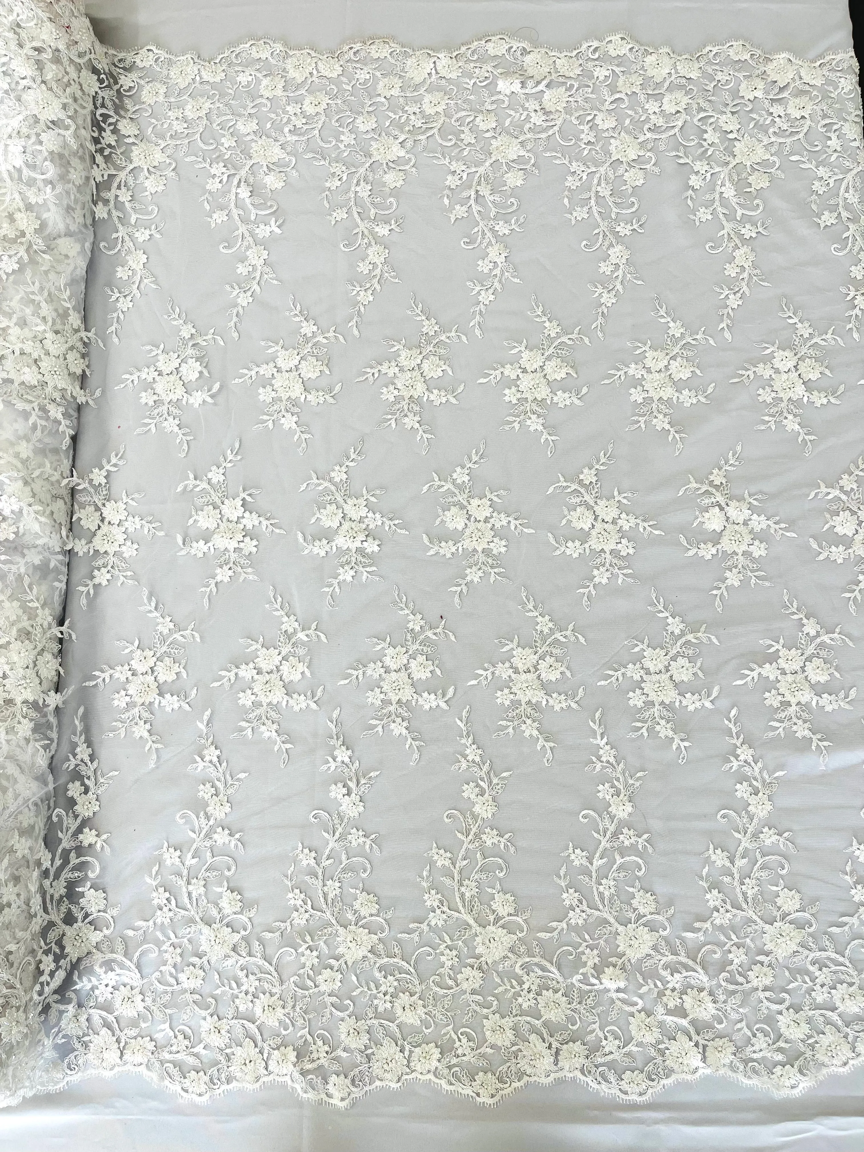 BIG FLORAL DAMASK BEADED LACE (By The Yard)