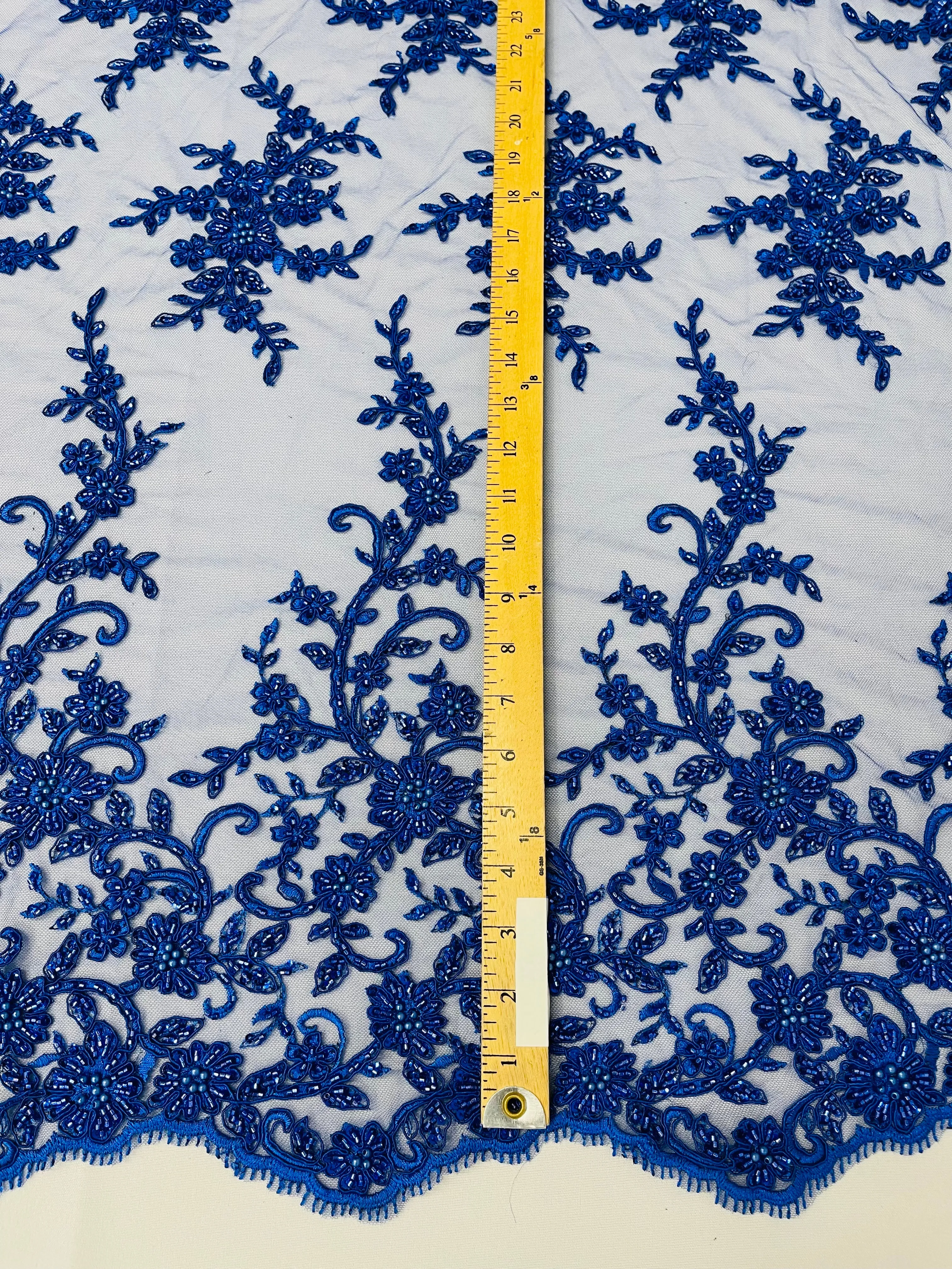 BIG FLORAL DAMASK BEADED LACE (By The Yard)