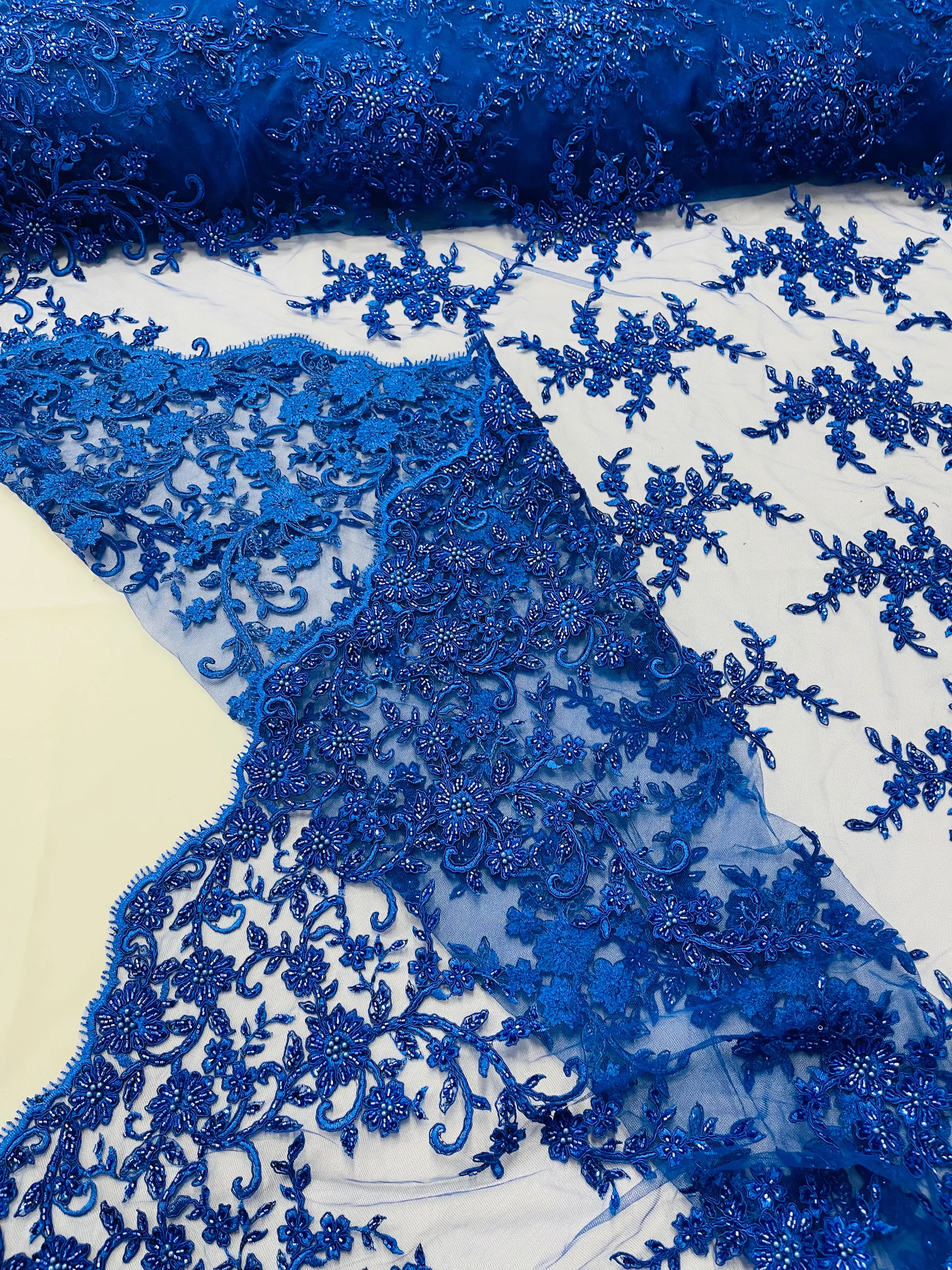 BIG FLORAL DAMASK BEADED LACE (By The Yard)