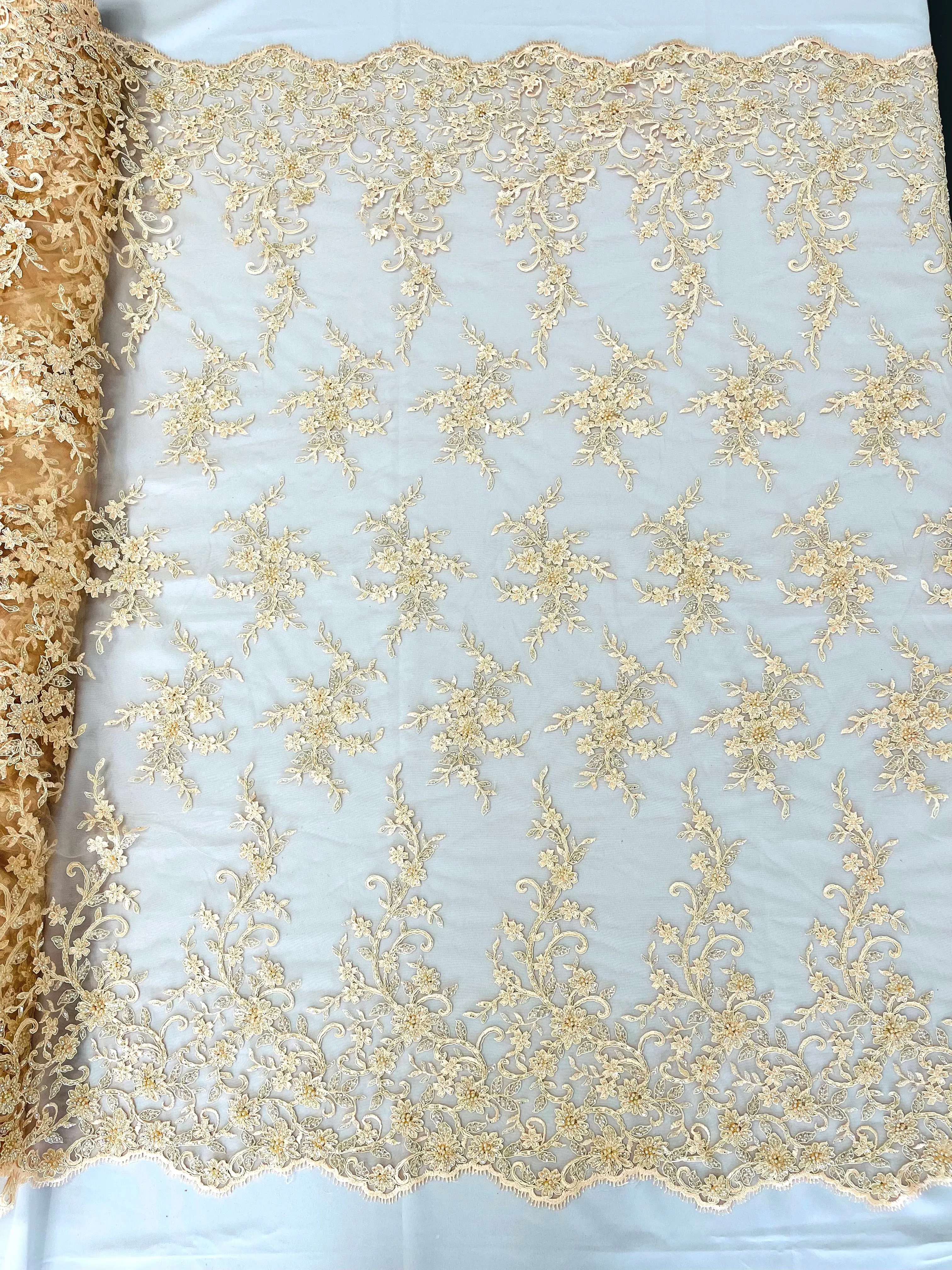BIG FLORAL DAMASK BEADED LACE (By The Yard)