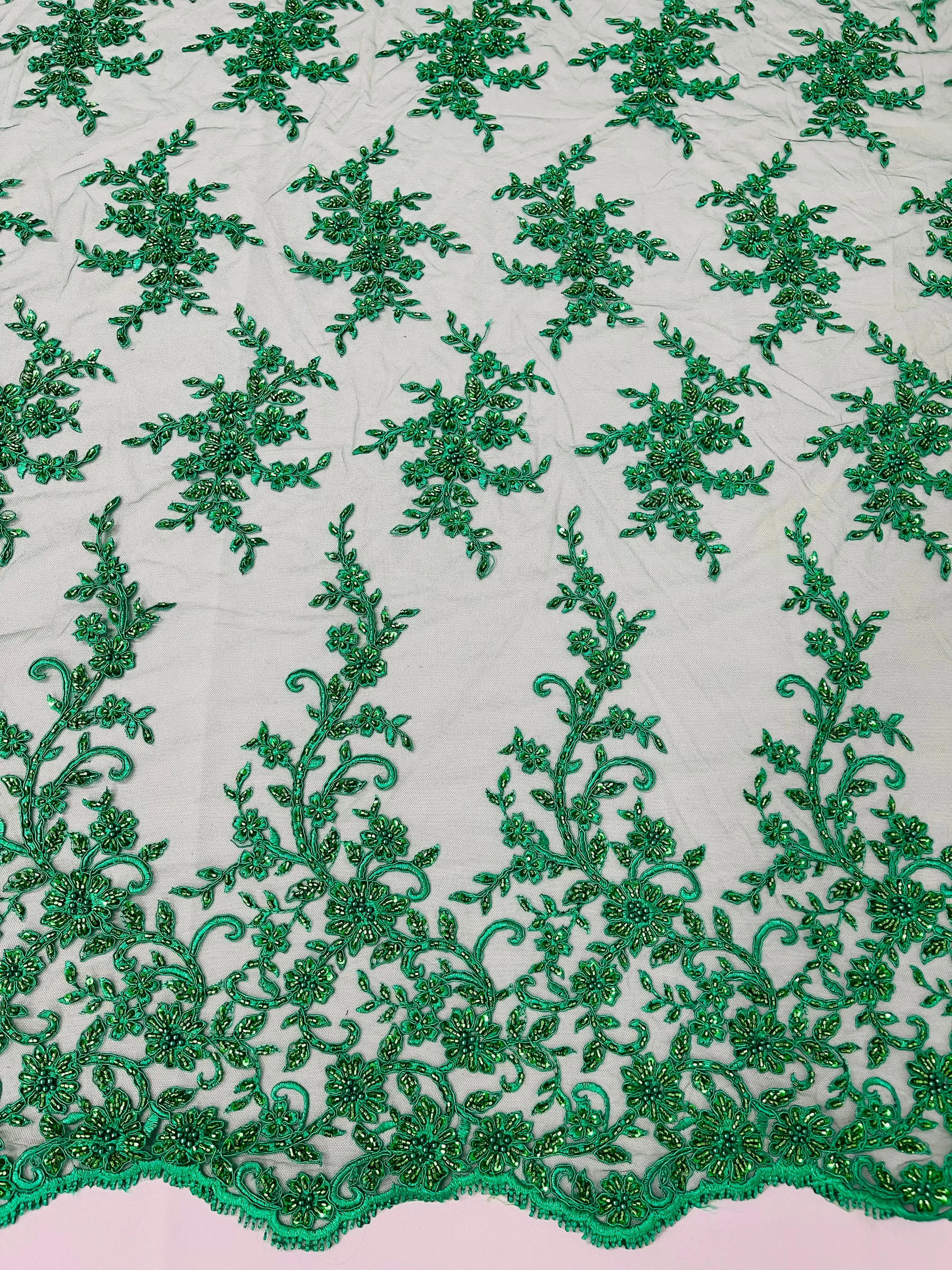 BIG FLORAL DAMASK BEADED LACE (By The Yard)