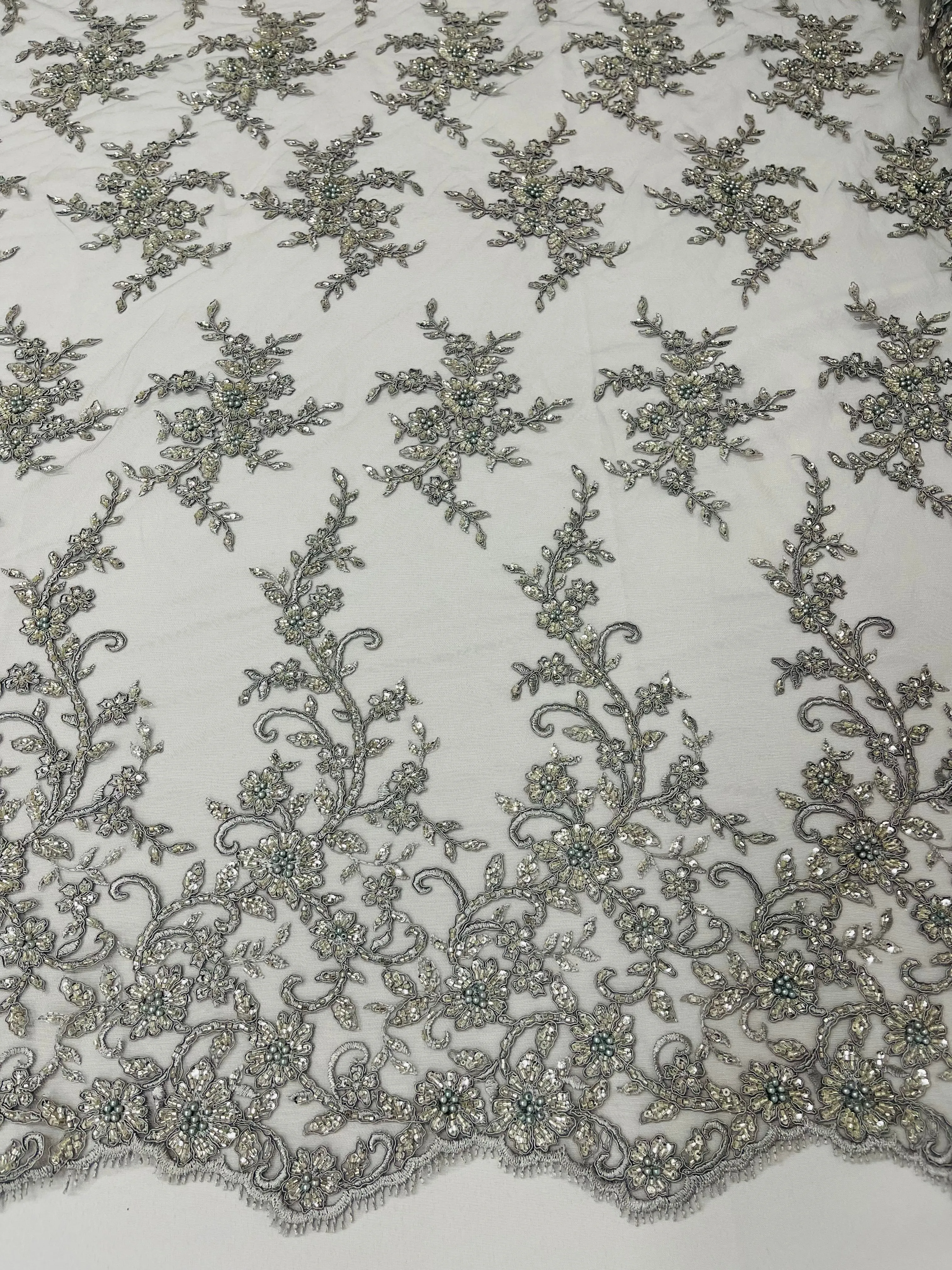 BIG FLORAL DAMASK BEADED LACE (By The Yard)