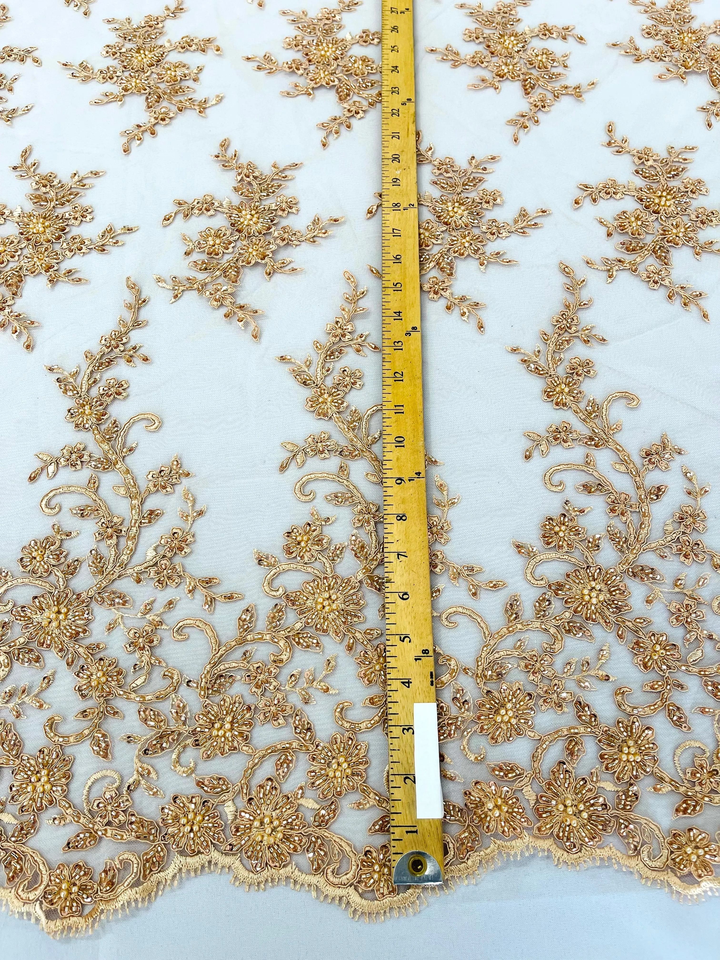 BIG FLORAL DAMASK BEADED LACE (By The Yard)