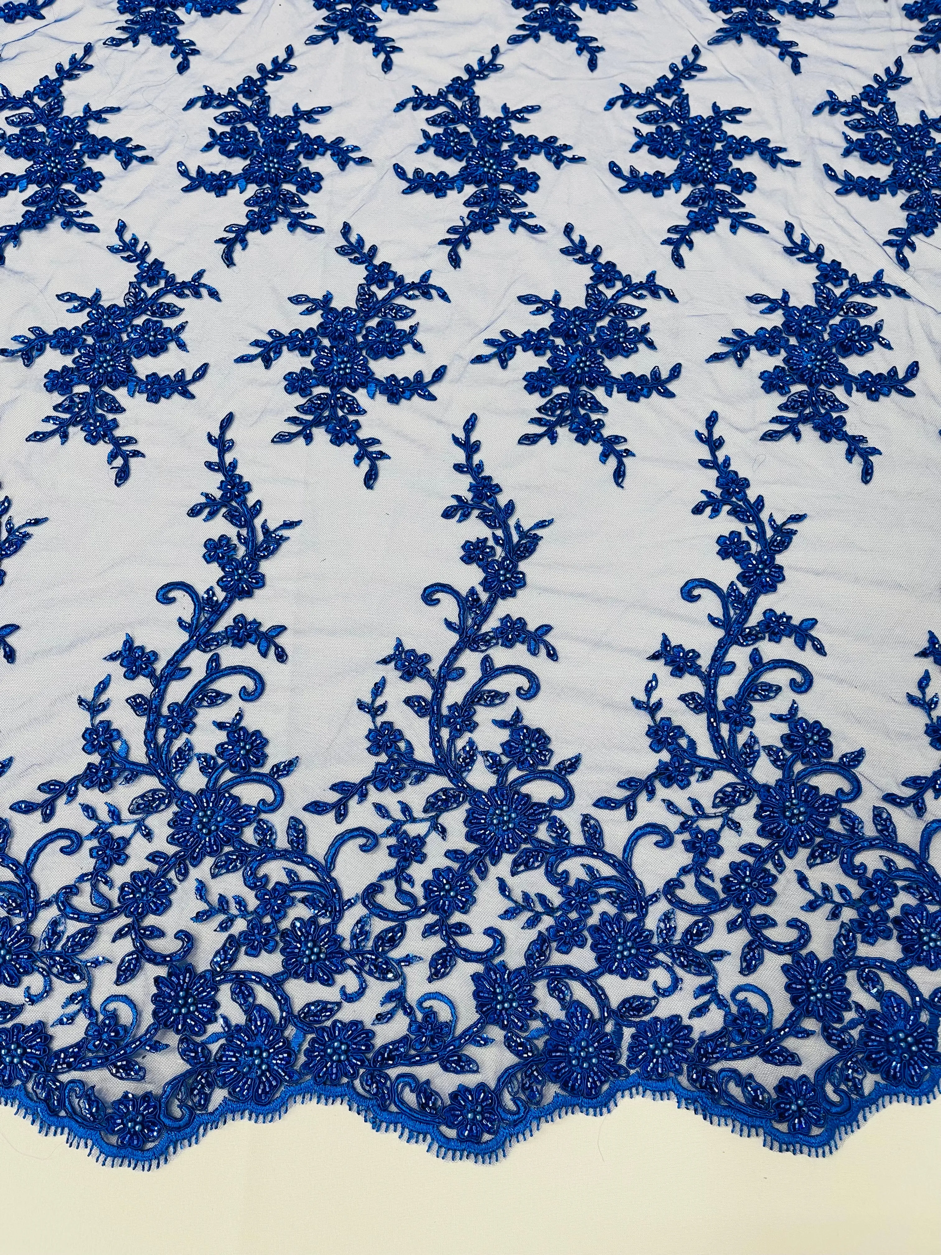 BIG FLORAL DAMASK BEADED LACE (By The Yard)