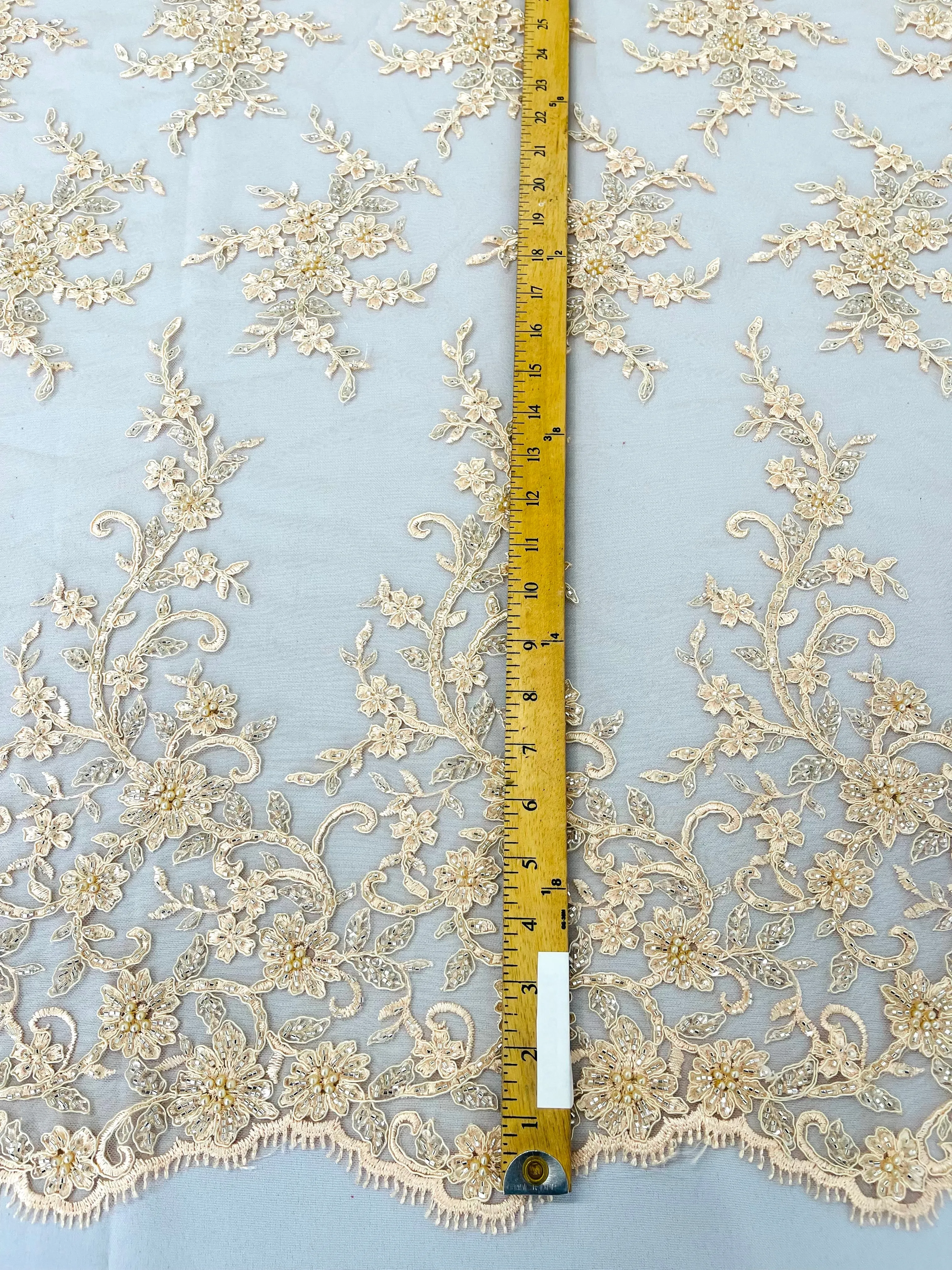 BIG FLORAL DAMASK BEADED LACE (By The Yard)