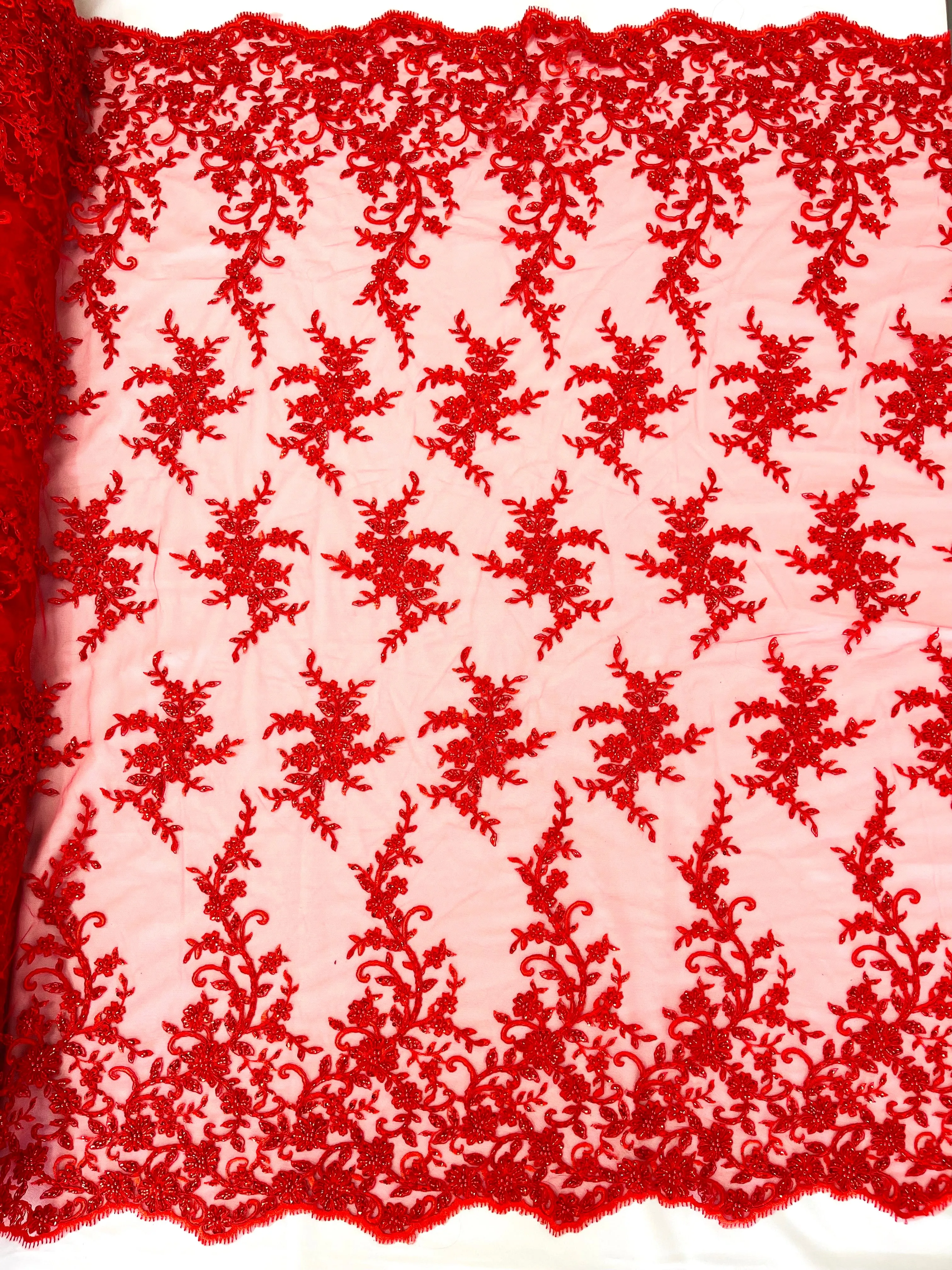 BIG FLORAL DAMASK BEADED LACE (By The Yard)