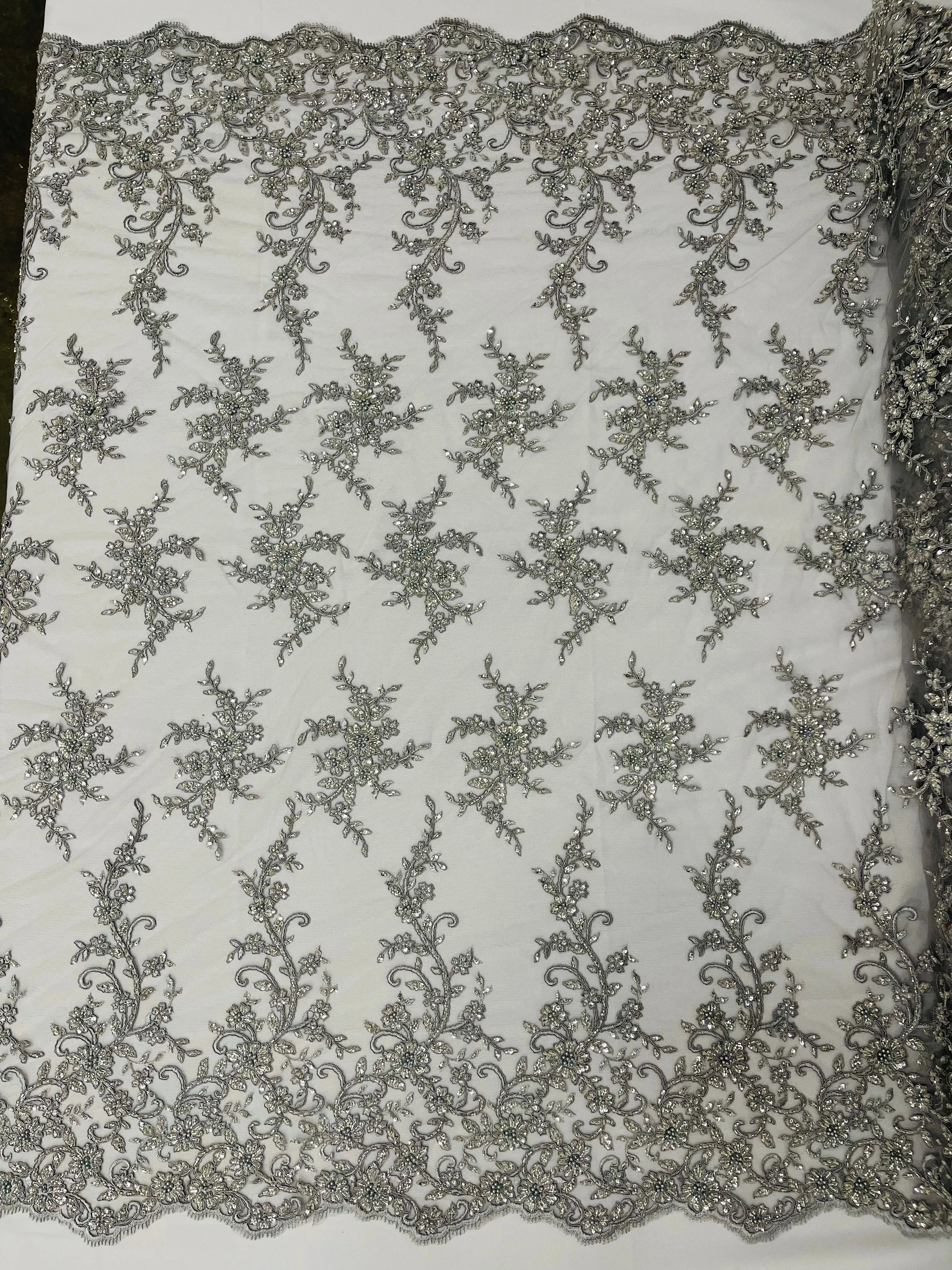 BIG FLORAL DAMASK BEADED LACE (By The Yard)