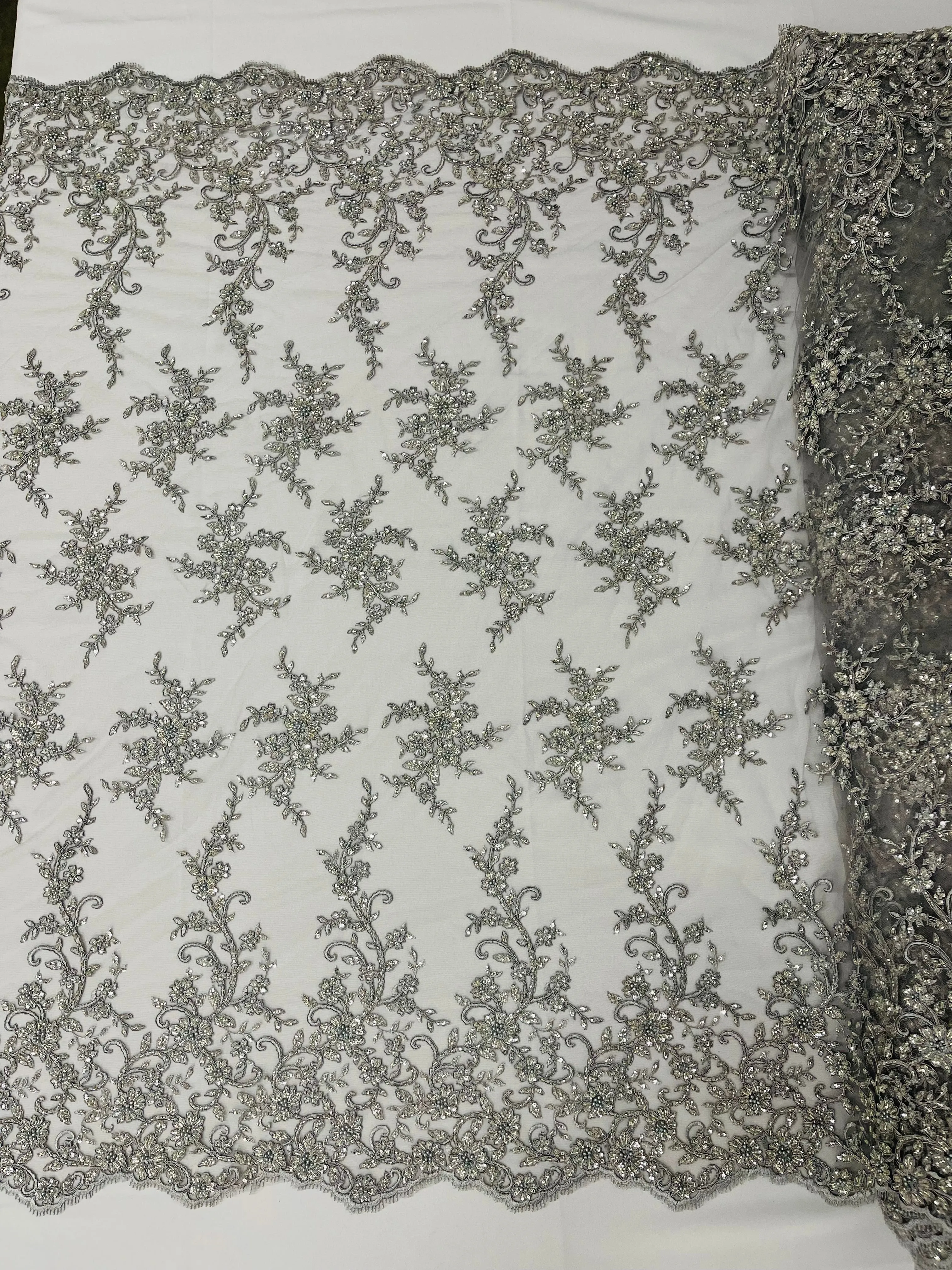 BIG FLORAL DAMASK BEADED LACE (By The Yard)