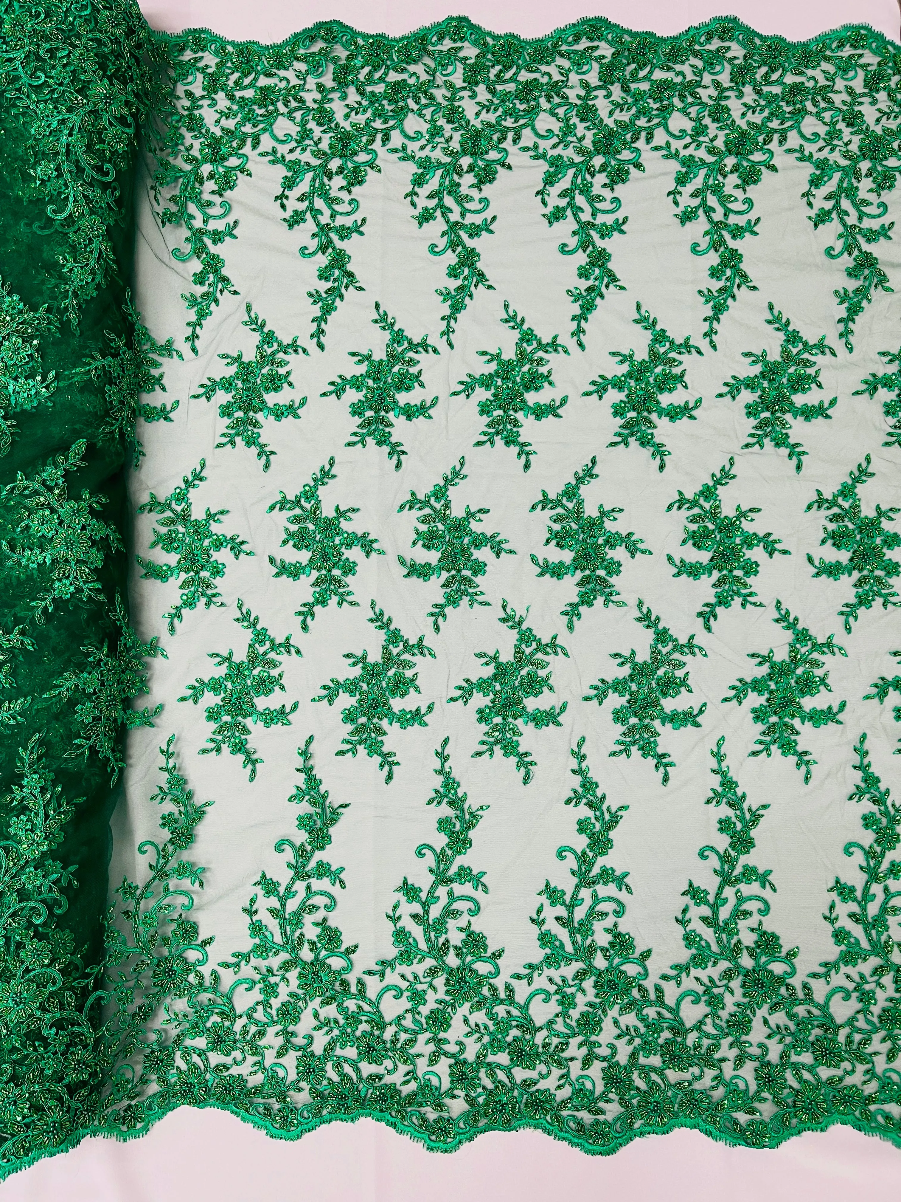 BIG FLORAL DAMASK BEADED LACE (By The Yard)