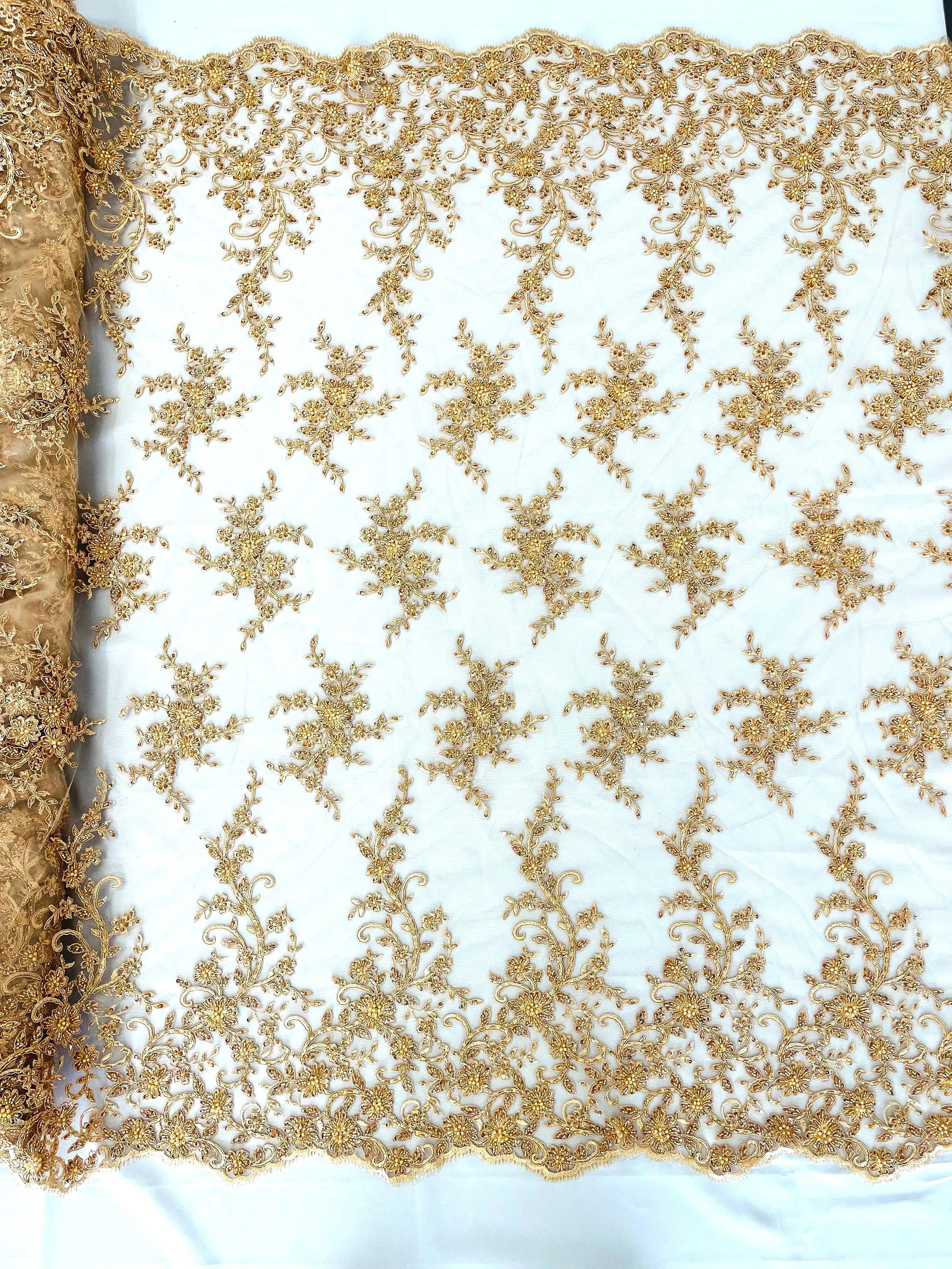 BIG FLORAL DAMASK BEADED LACE (By The Yard)