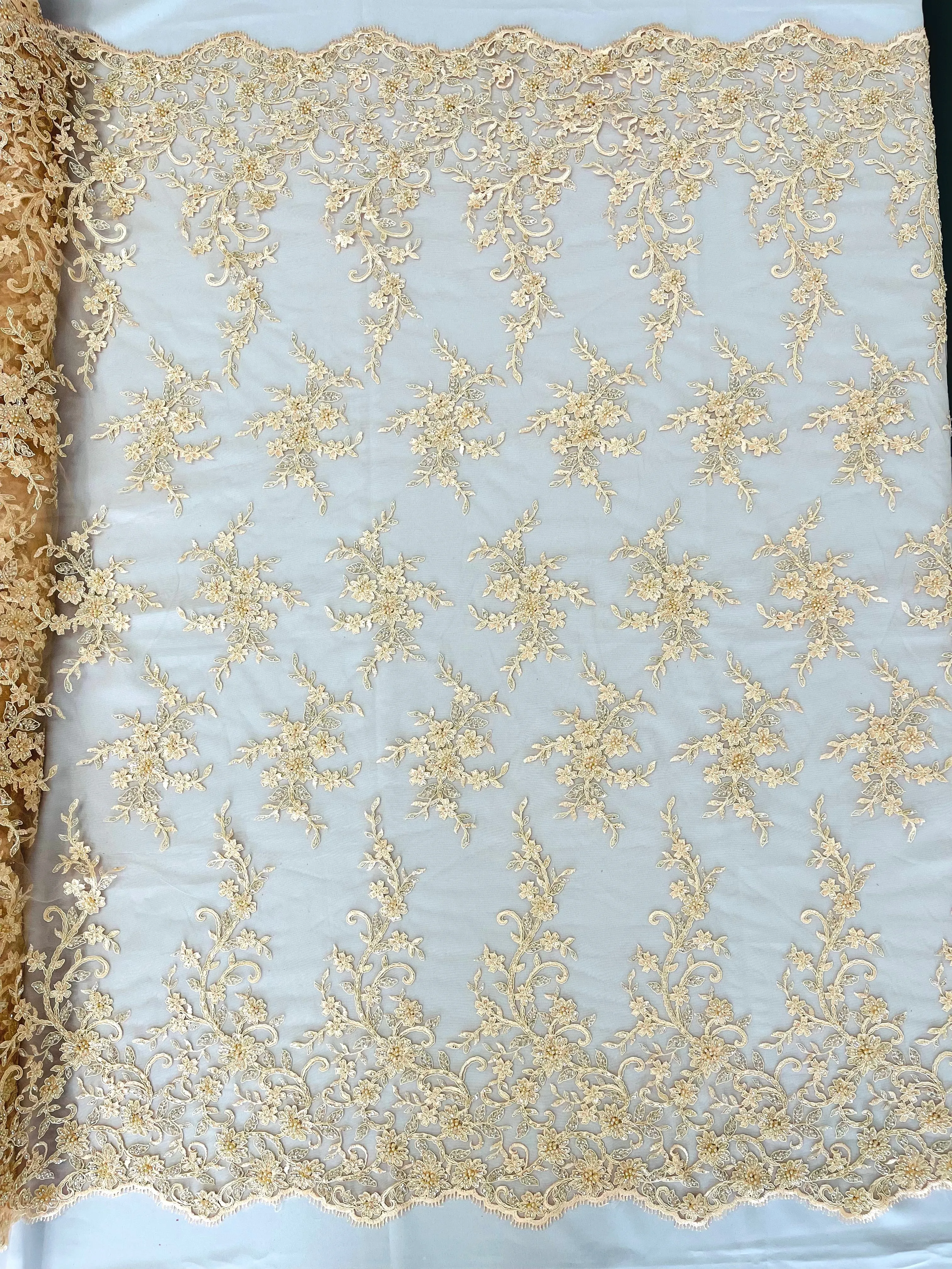 BIG FLORAL DAMASK BEADED LACE (By The Yard)