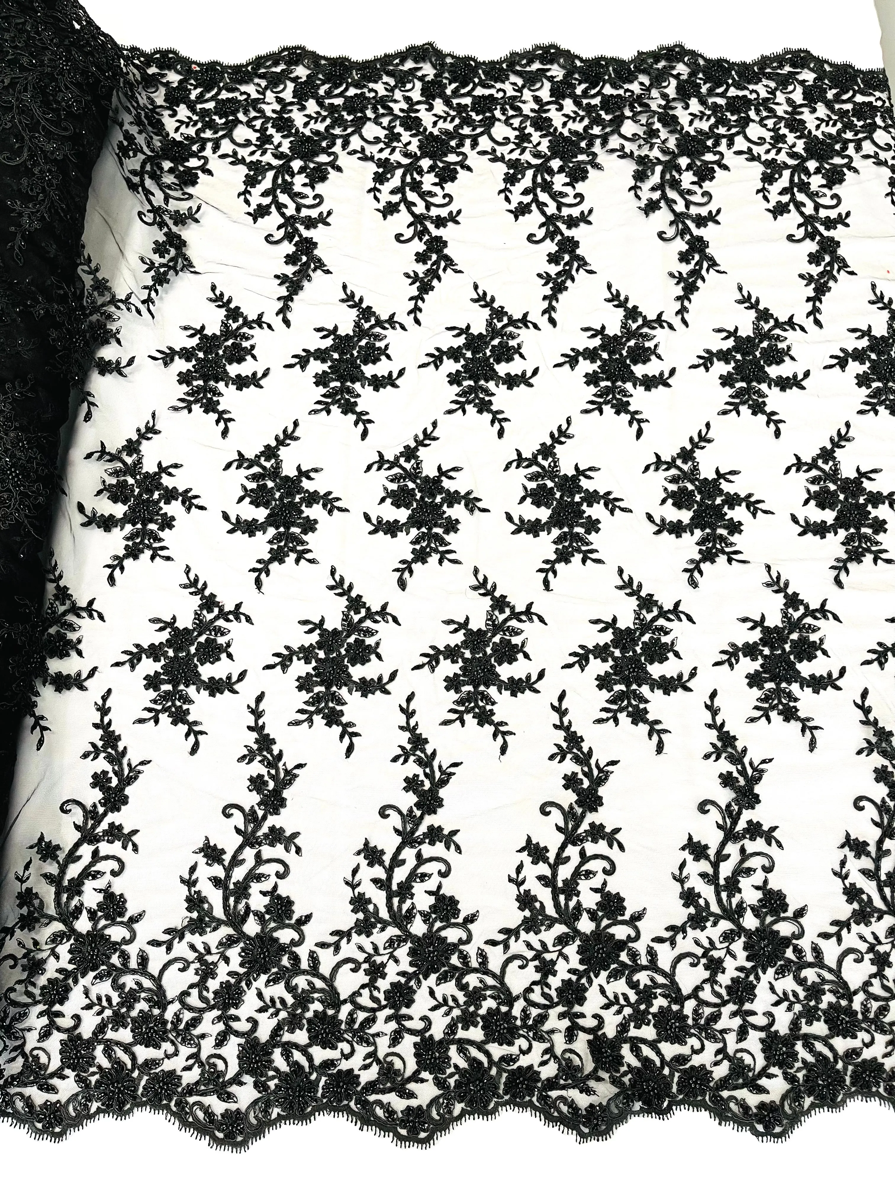 BIG FLORAL DAMASK BEADED LACE (By The Yard)