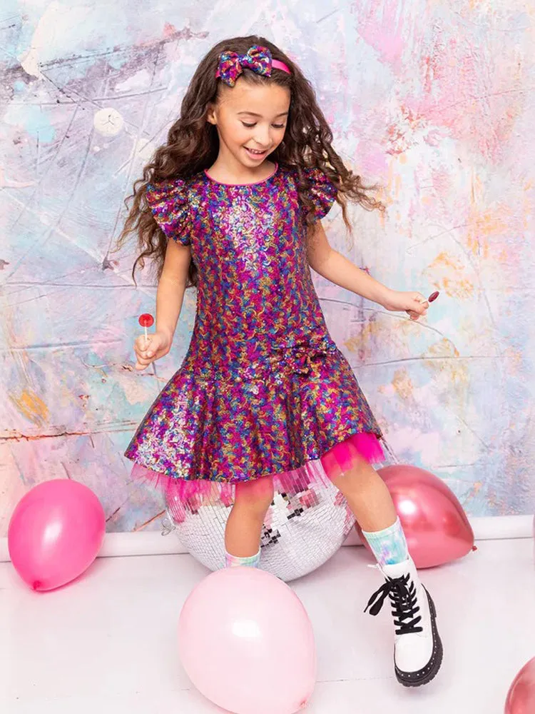 Big Girl Multi Color Sequin Ruffle Tutu Junior Bridesmaid Dress Plus Size 14.5-20.5
